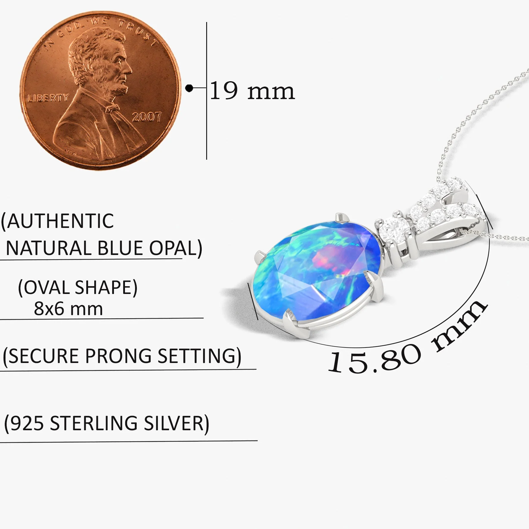 Blue Opal Gemstone Pendant Necklace - Image 4
