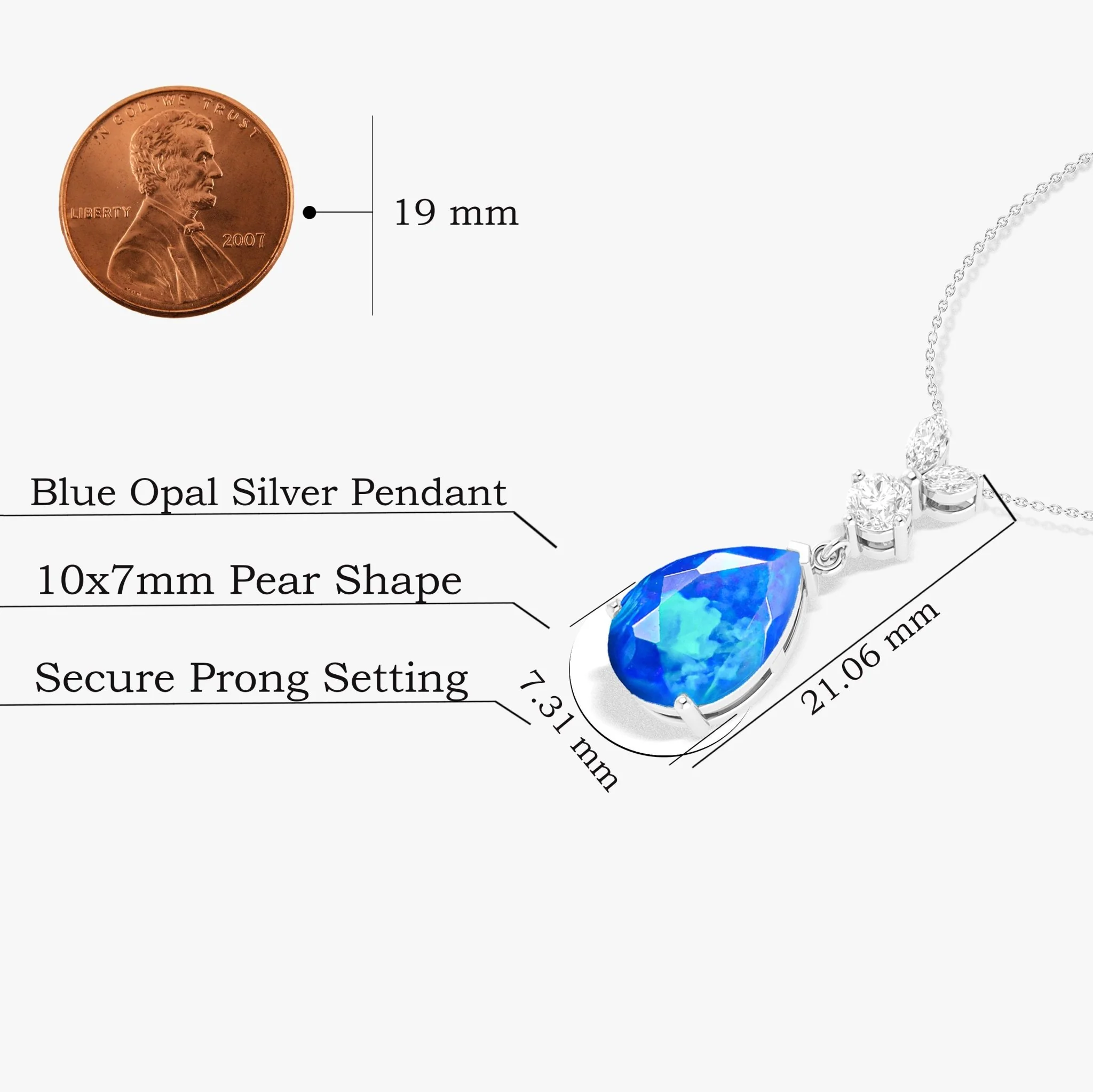 Blue Opal Pear Gemstone Pendant - Image 3