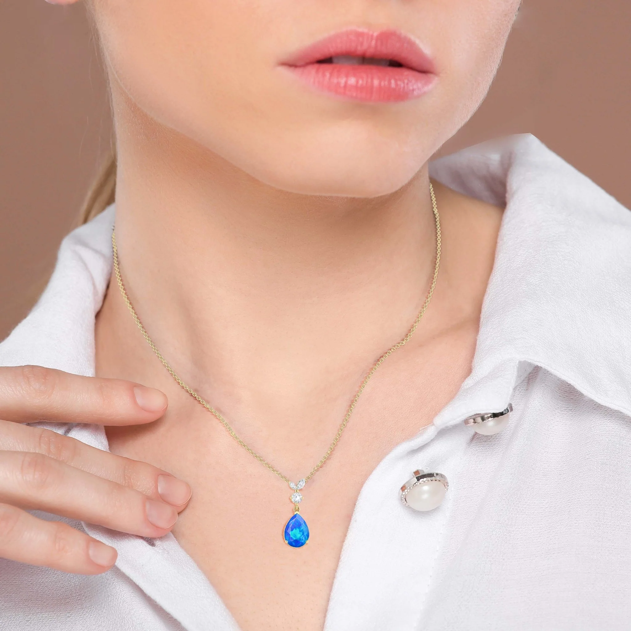 Blue Opal Pear Gemstone Pendant - Image 4