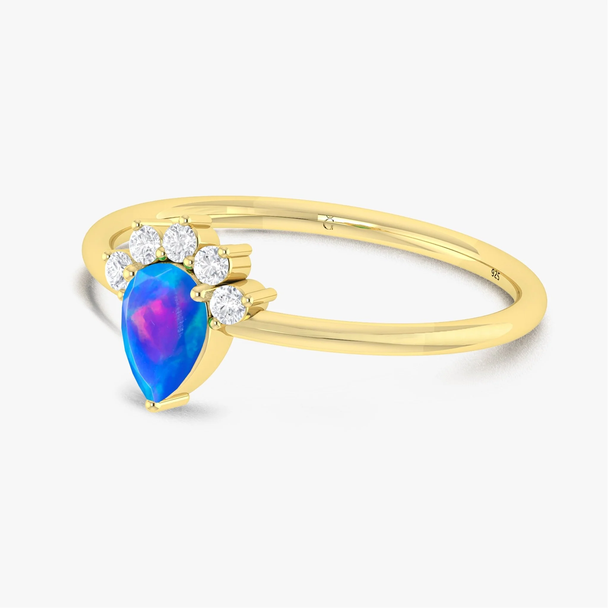 Fire Blue Opal Pear Gemstone Ring - Image 4