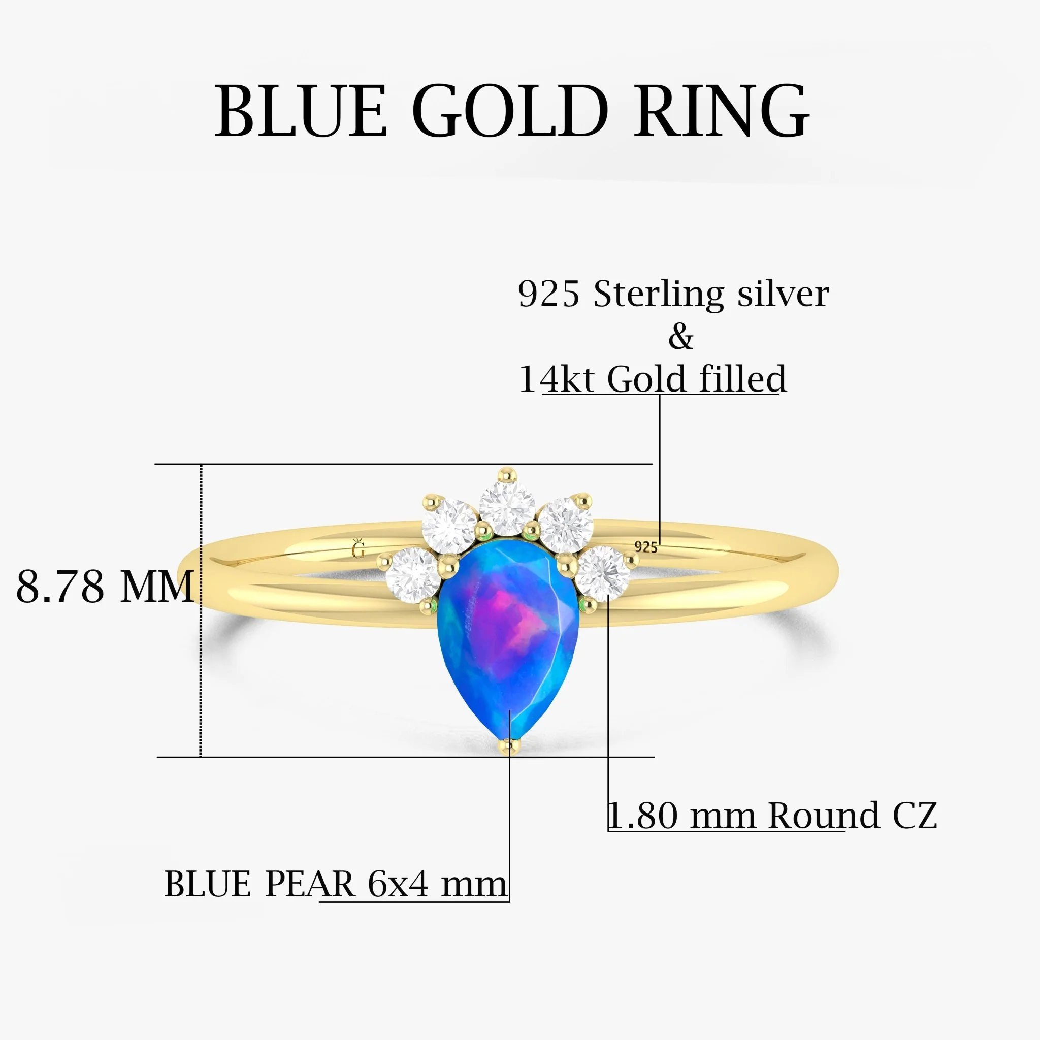 Fire Blue Opal Pear Gemstone Ring - Image 6