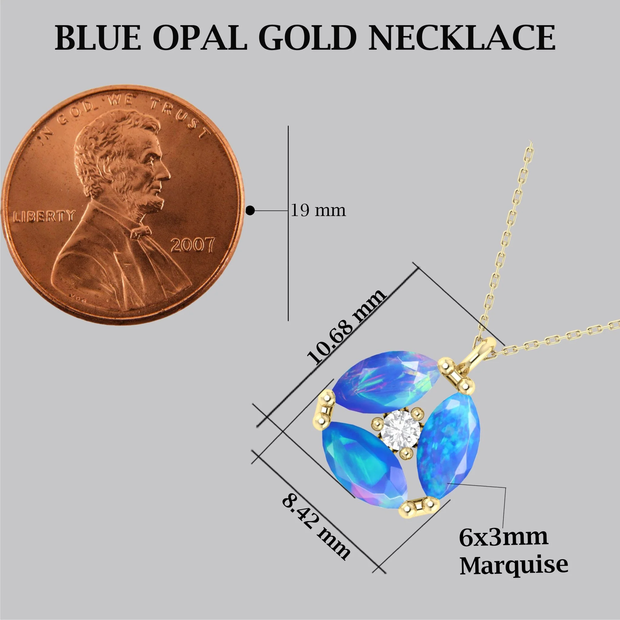 Fire Blue Opal Three Stone Round Pendant - Image 4