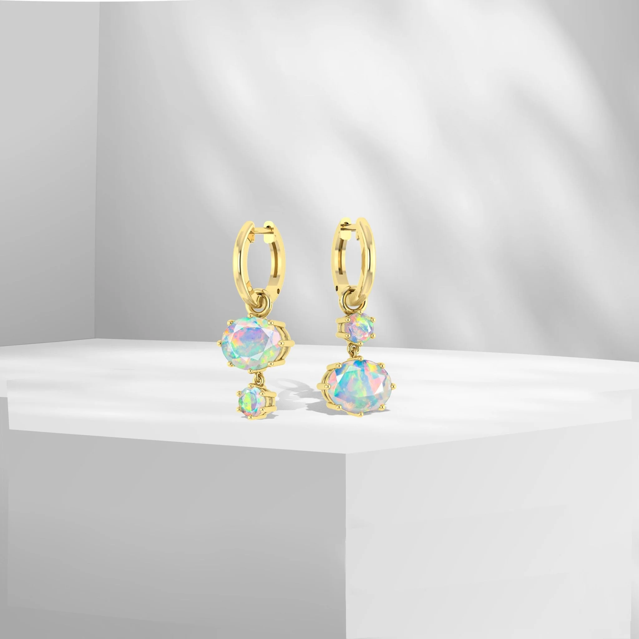 Black Fire Opal Dual Round Stone Hoop Earrings - Image 9