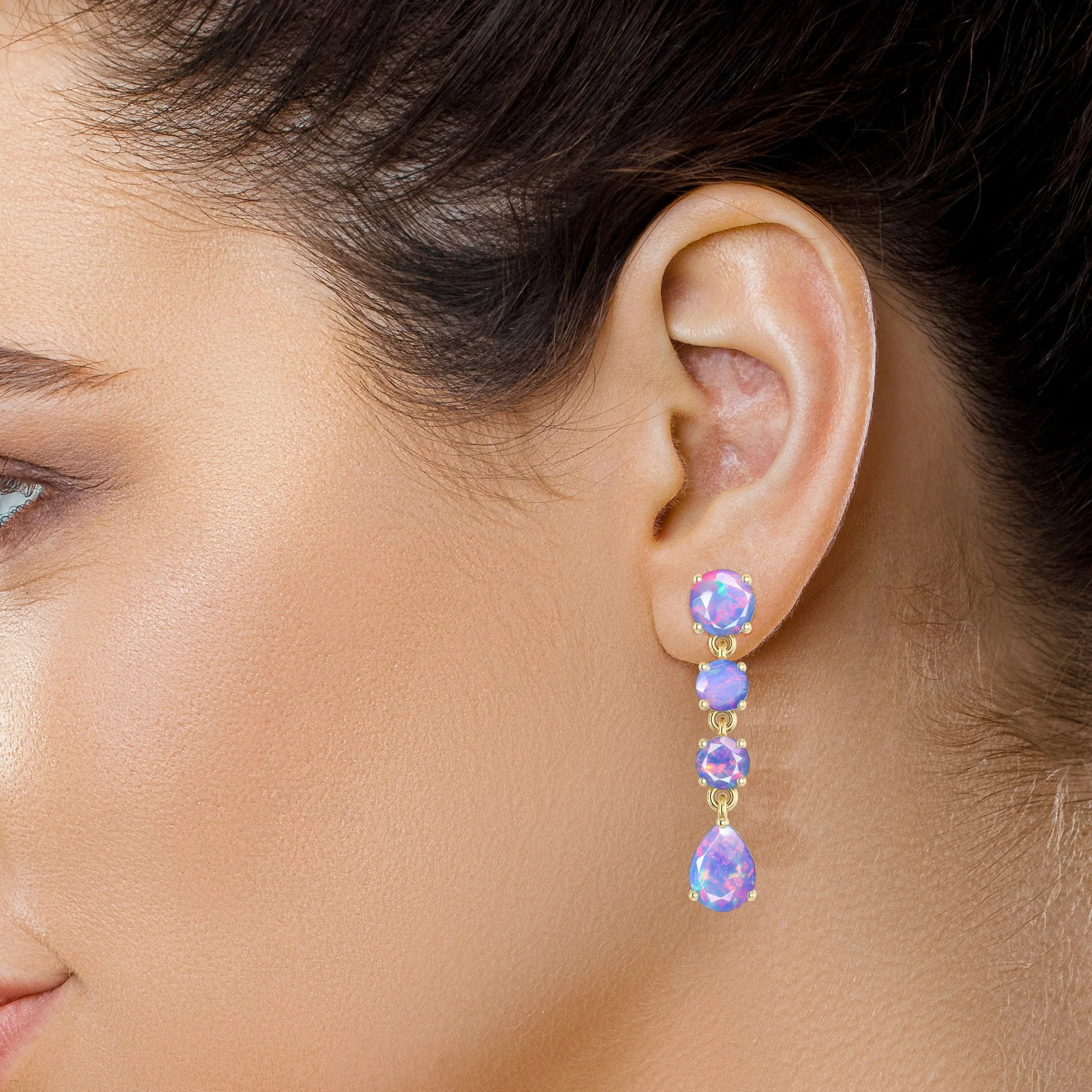 Black Fire Opal Stone Stud Earring - Image 6