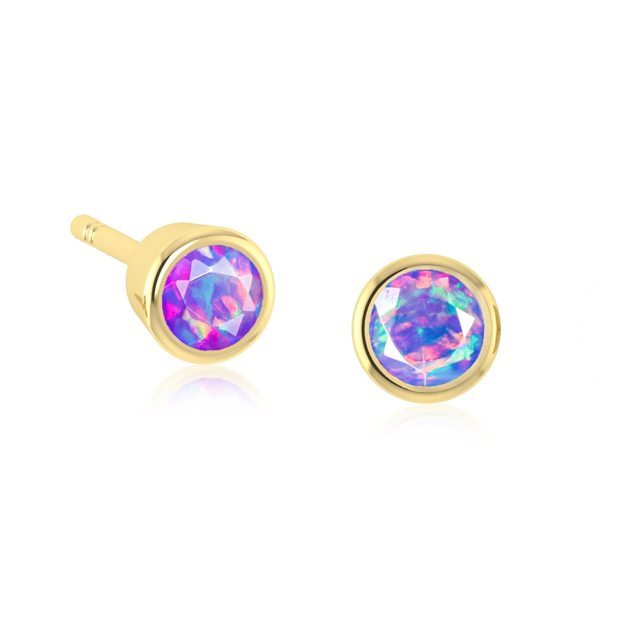 Black Fire Round Opal Bezel Stud Earring - Image 7