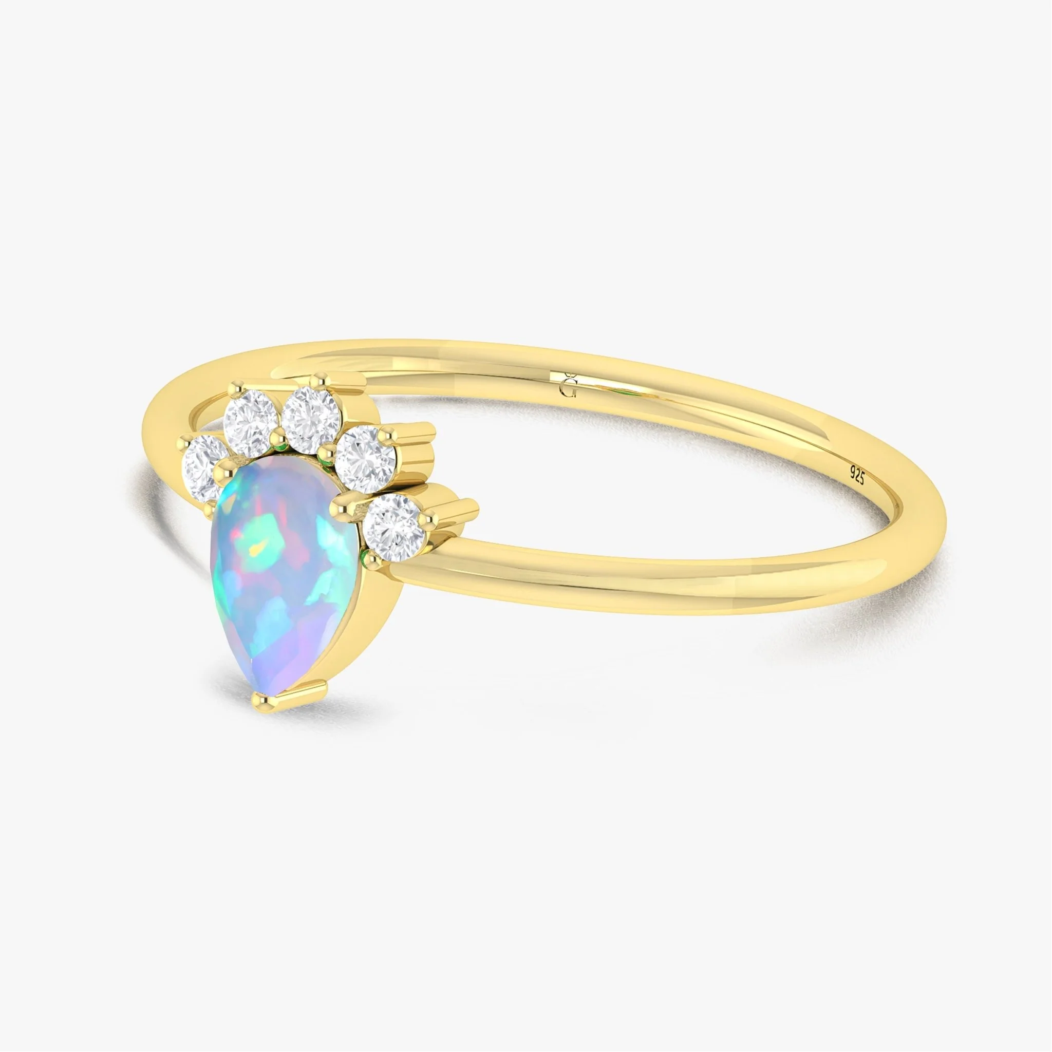 Fire White Opal Pear Gemstone Ring - Image 4