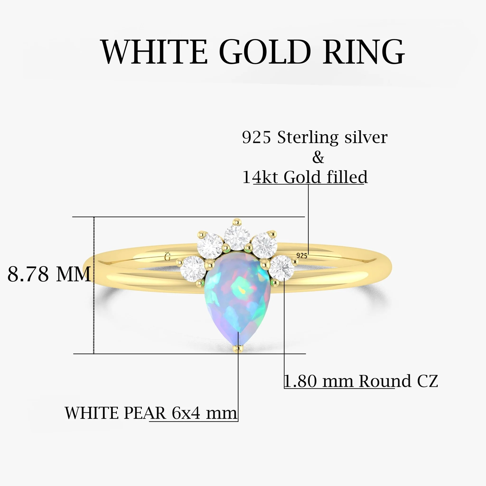 Fire White Opal Pear Gemstone Ring - Image 6
