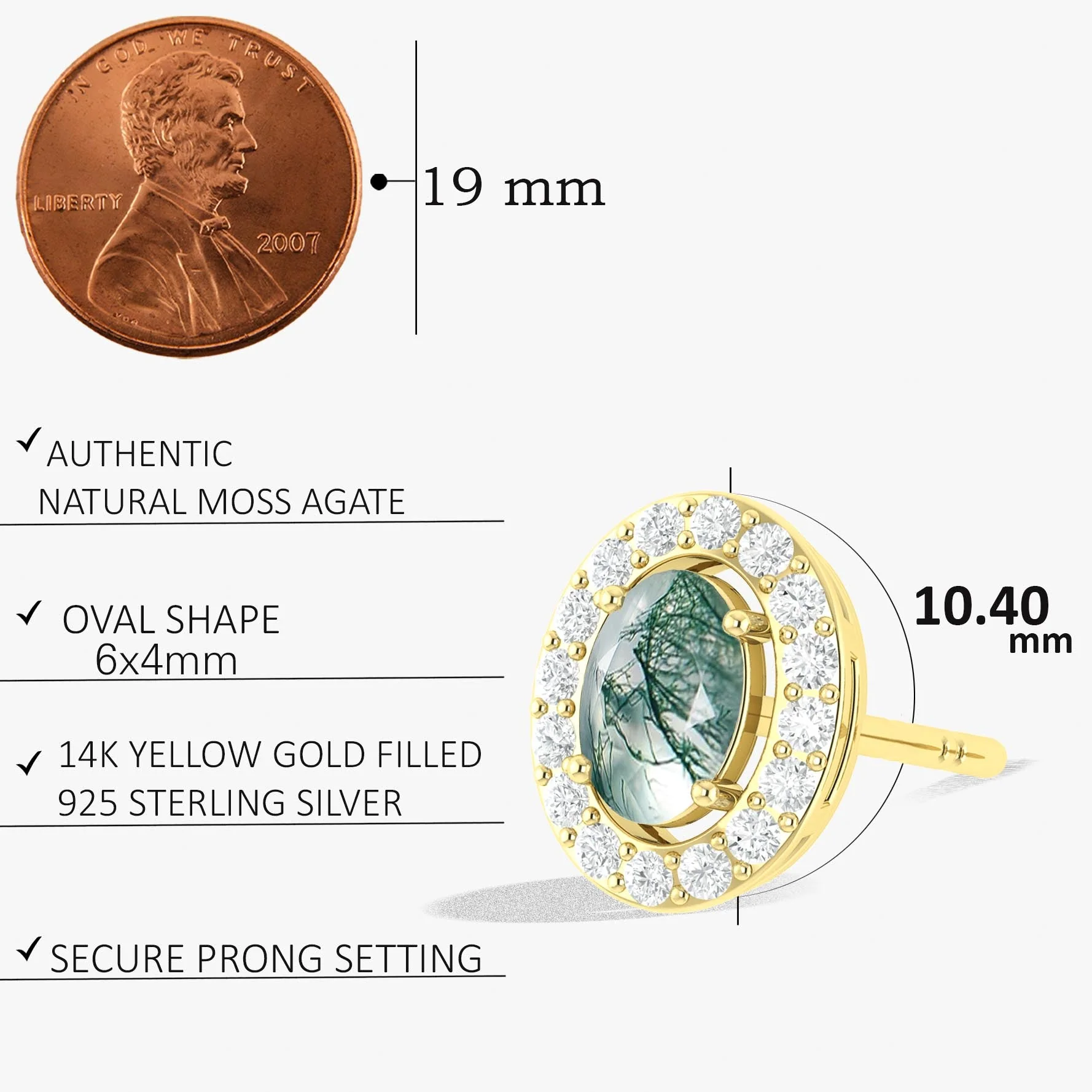 Genuine Moss Agate Oval Style Stud Earring - Image 3