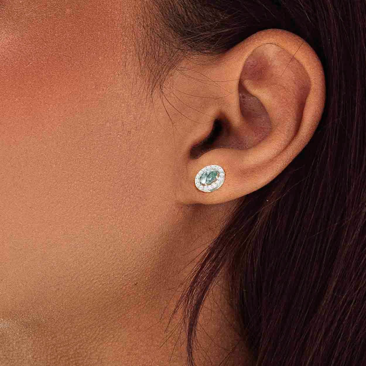 Genuine Moss Agate Oval Style Stud Earring - Image 5