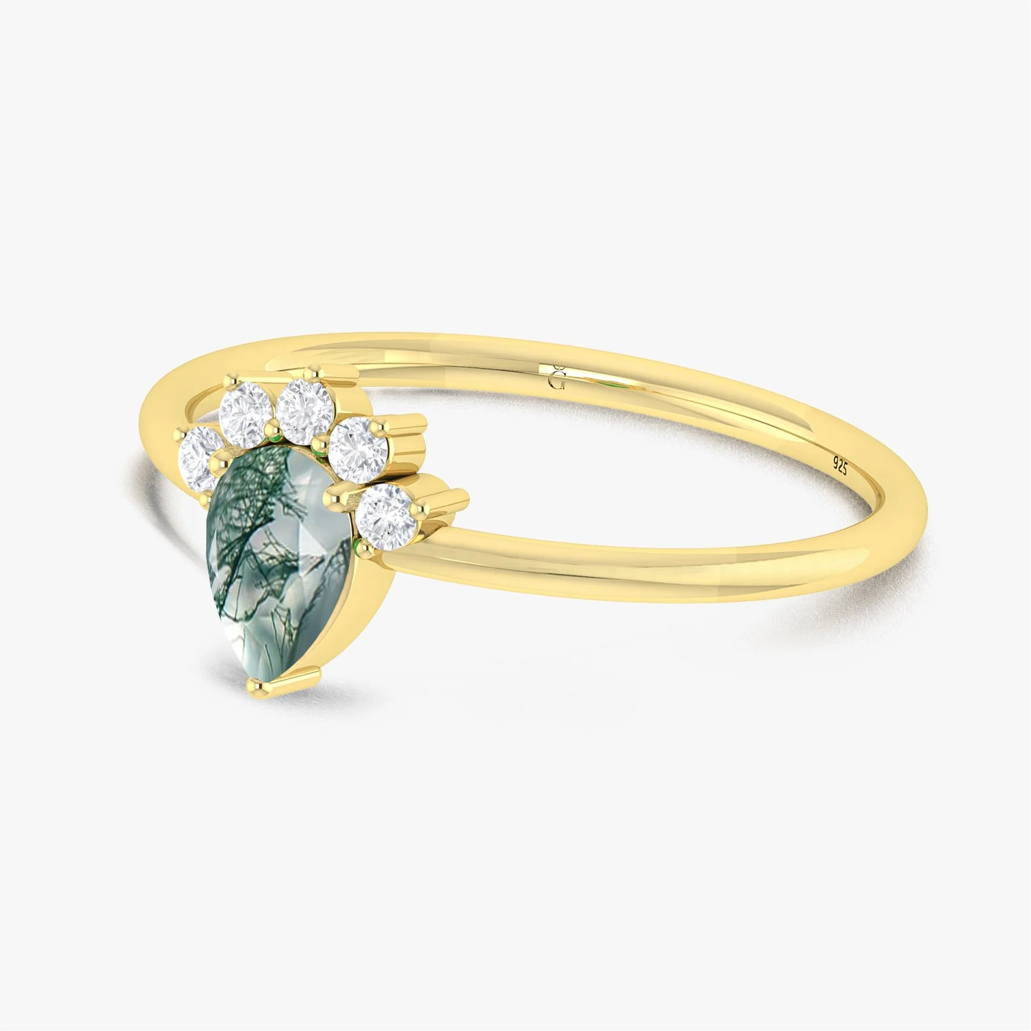 Genuine Moss Agate Pear Gemstone Ring - Image 3