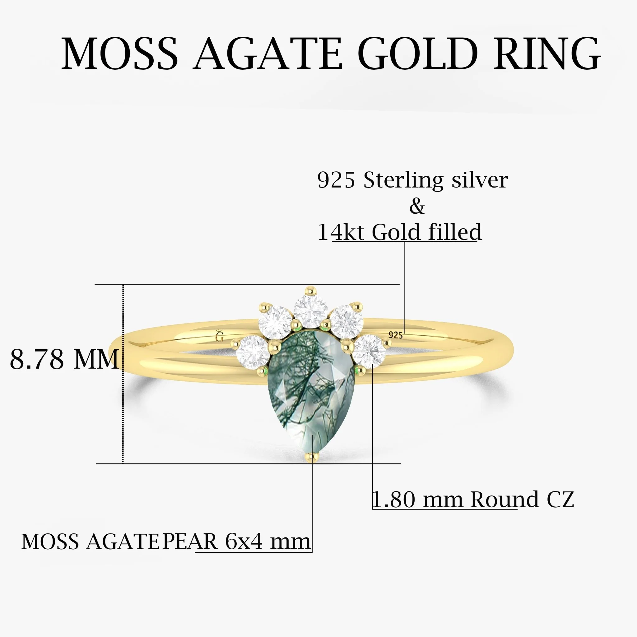 Genuine Moss Agate Pear Gemstone Ring - Image 6