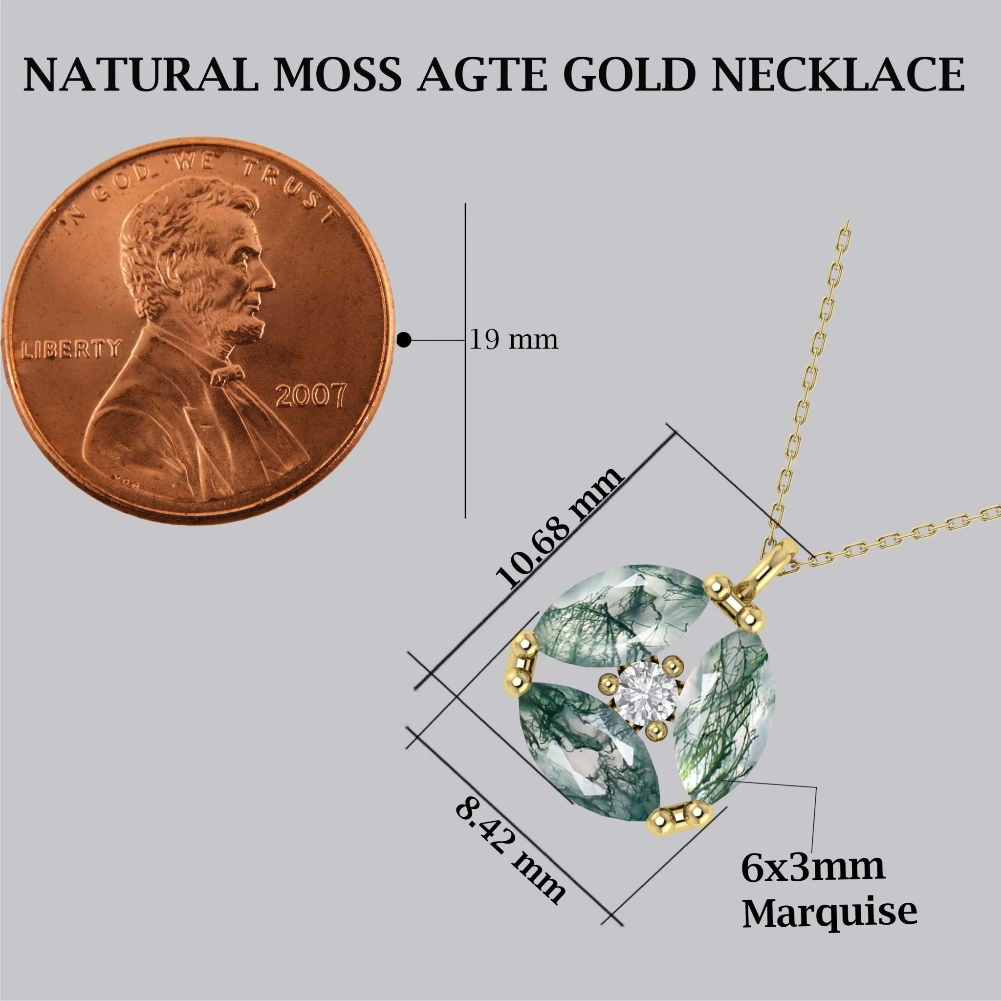 Genuine Moss Agate Three Stone Round Pendant - Image 4