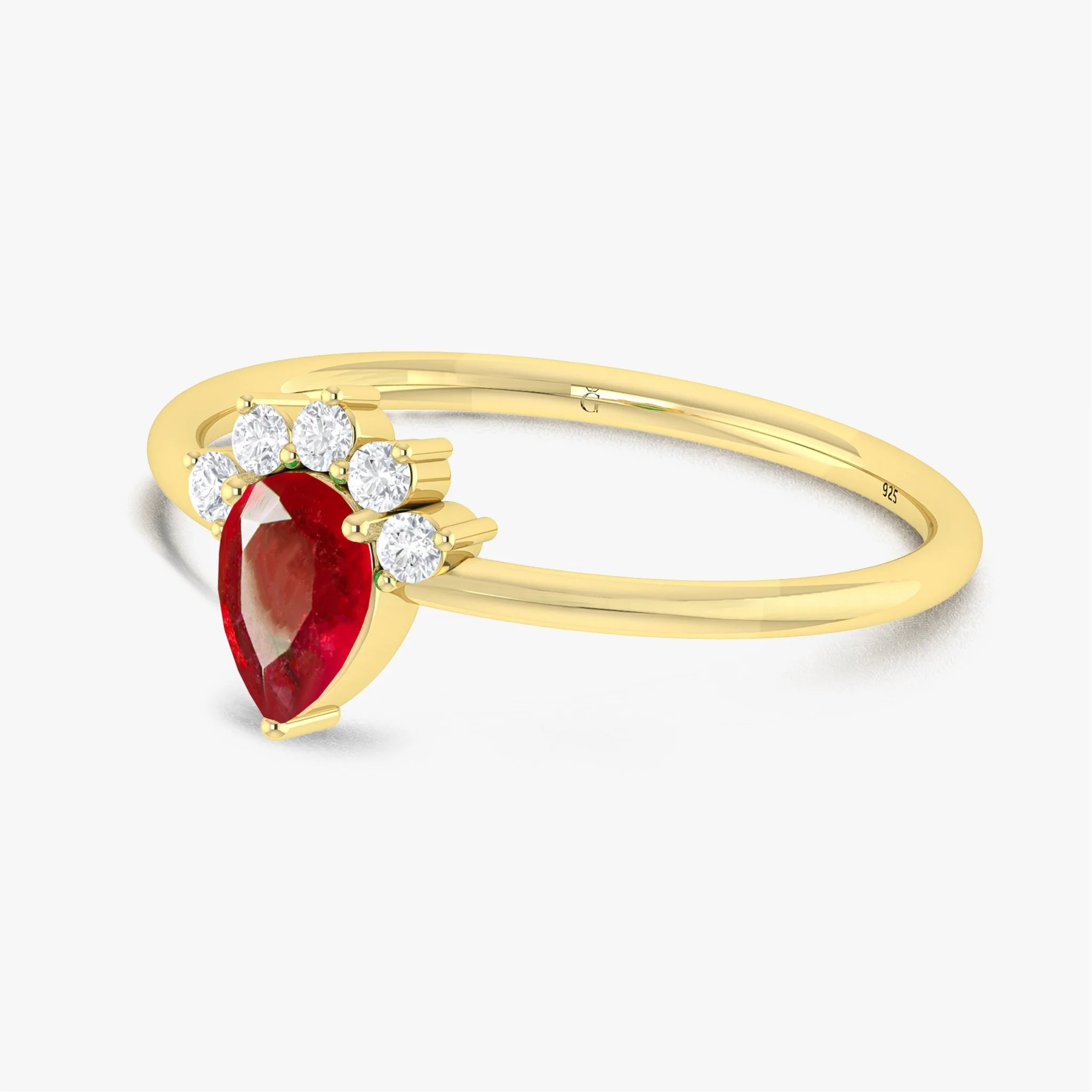 Genuine Red Ruby Pear Gemstone Ring - Image 4