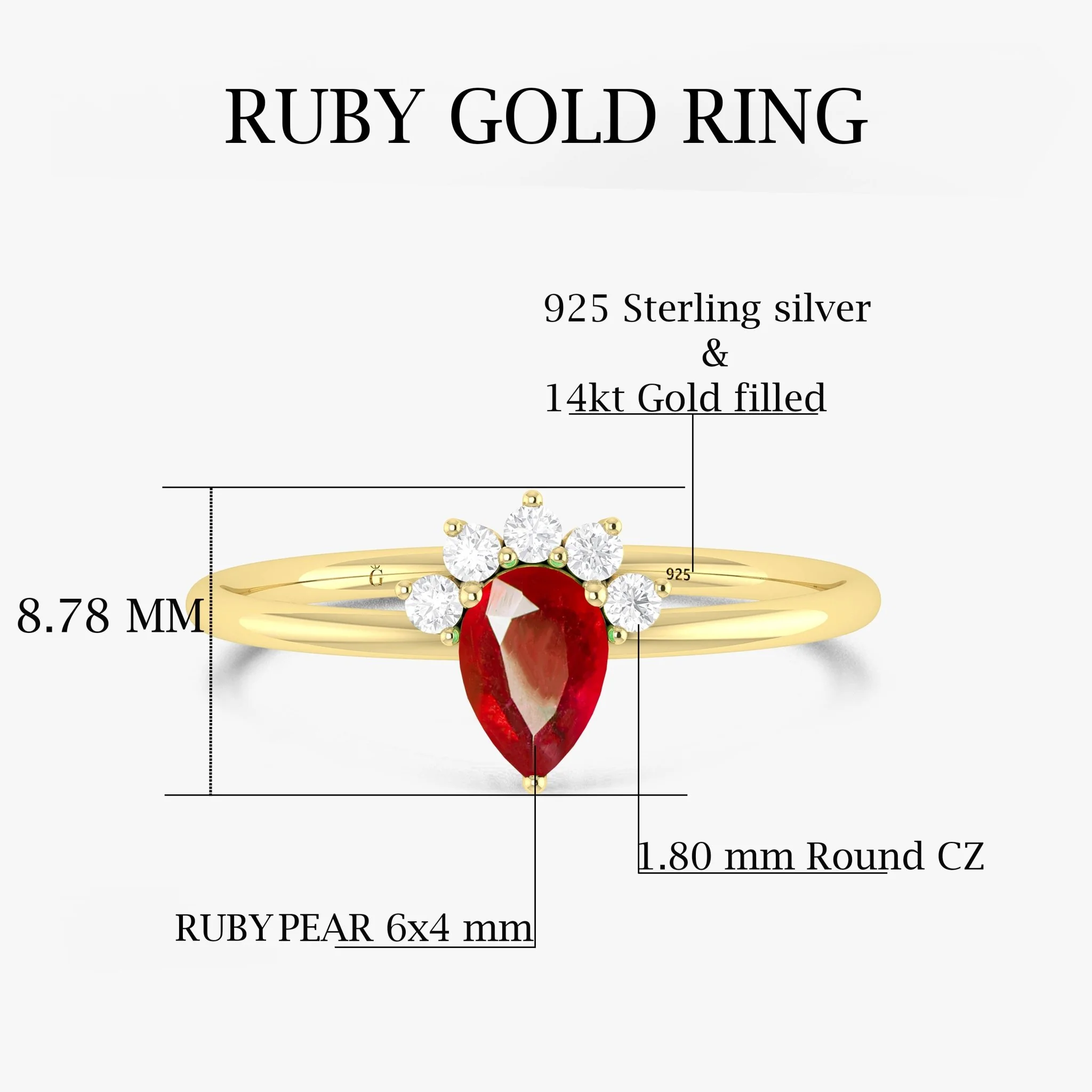 Genuine Red Ruby Pear Gemstone Ring - Image 6