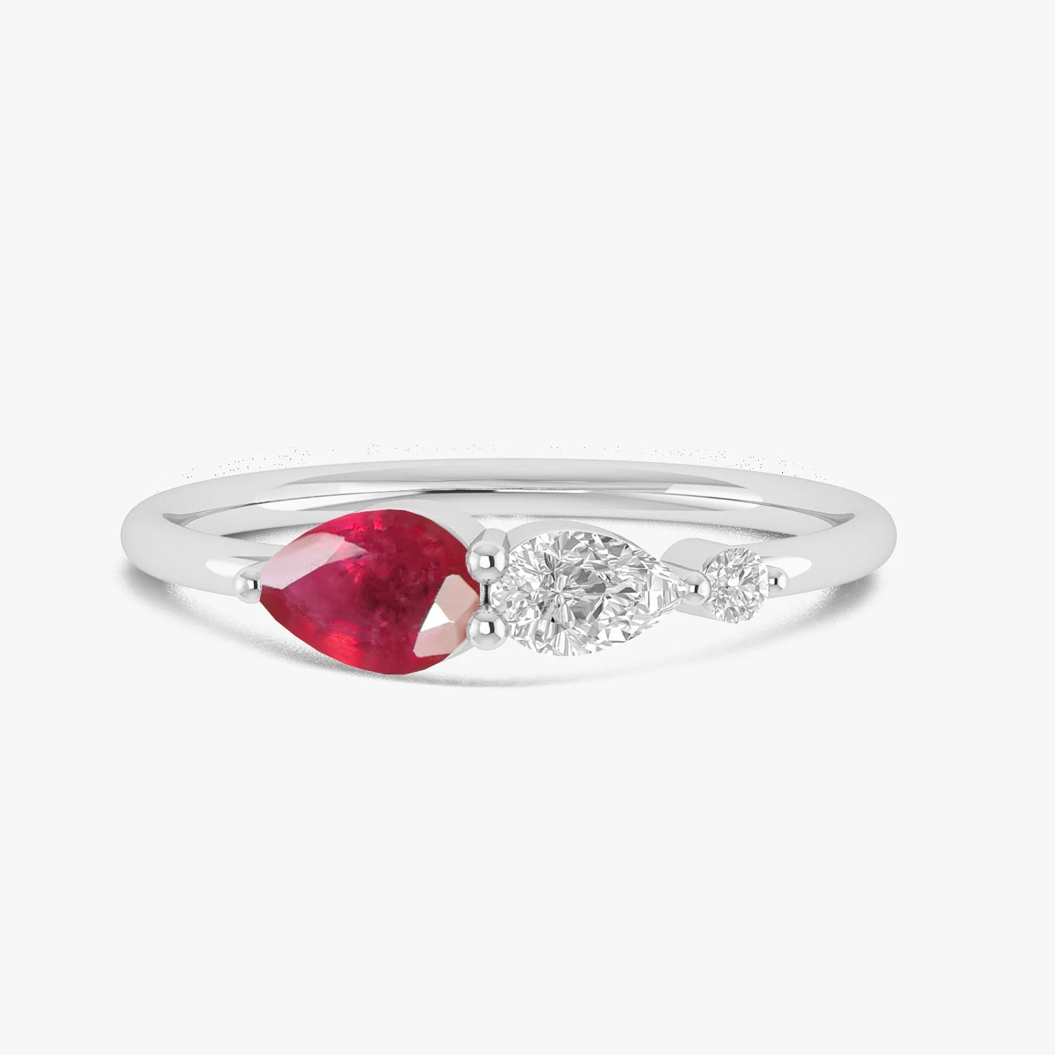Genuine Ruby Pear Three Stone Ring - Image 3