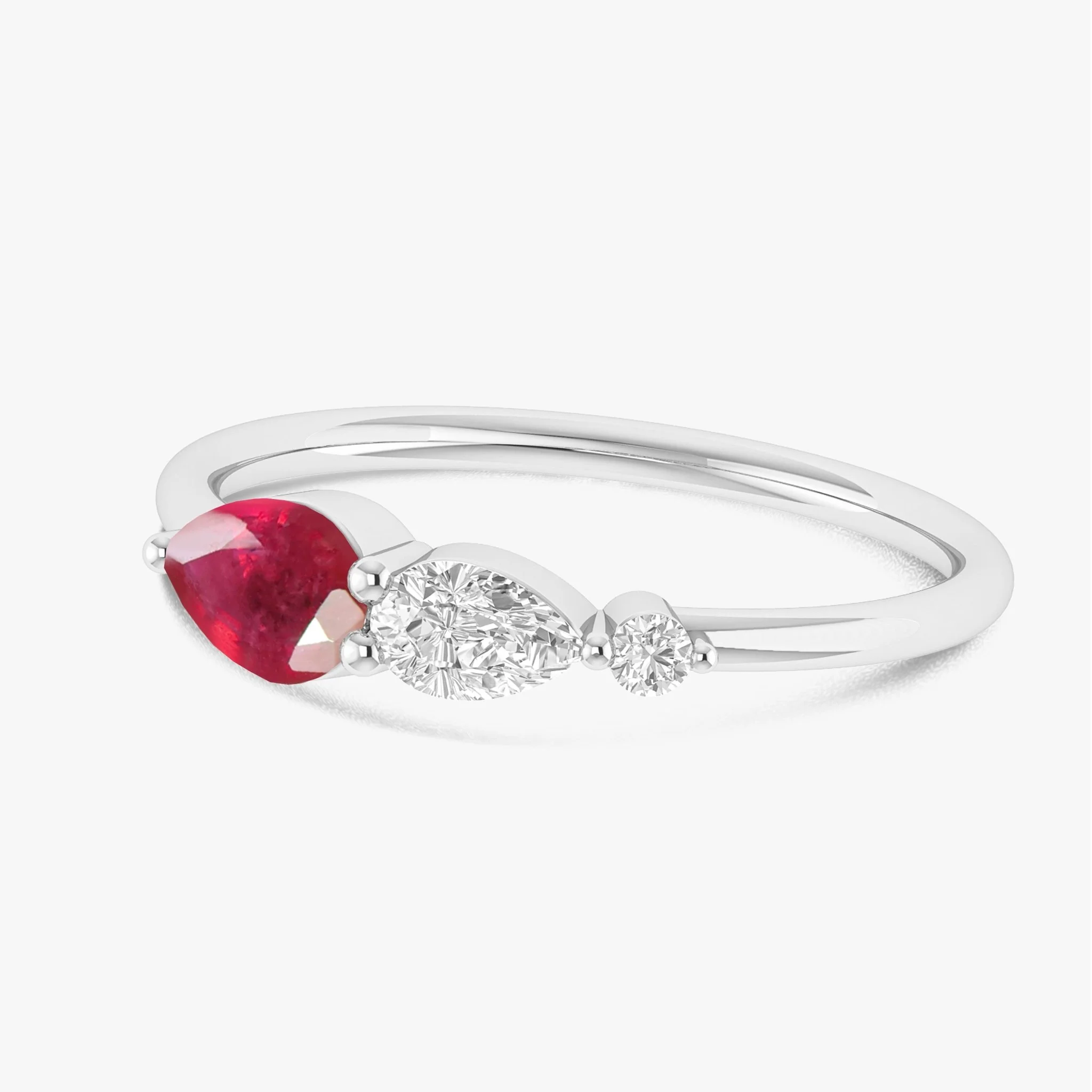 Genuine Ruby Pear Three Stone Ring - Image 5