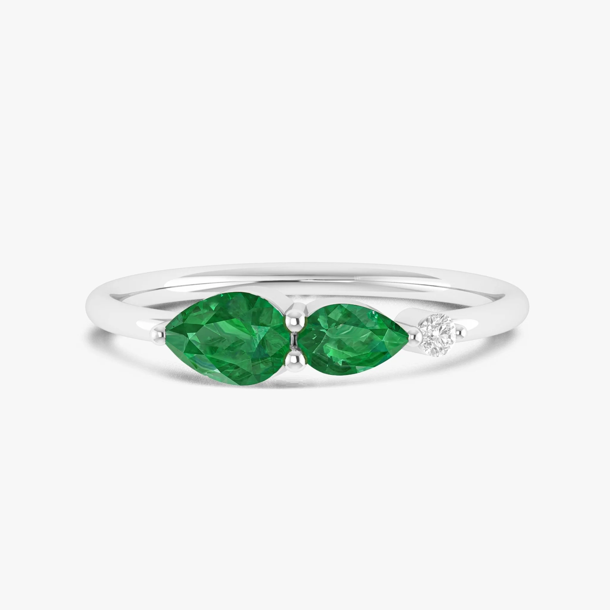 Green Emerald Pear Three Stone Ring - Image 3