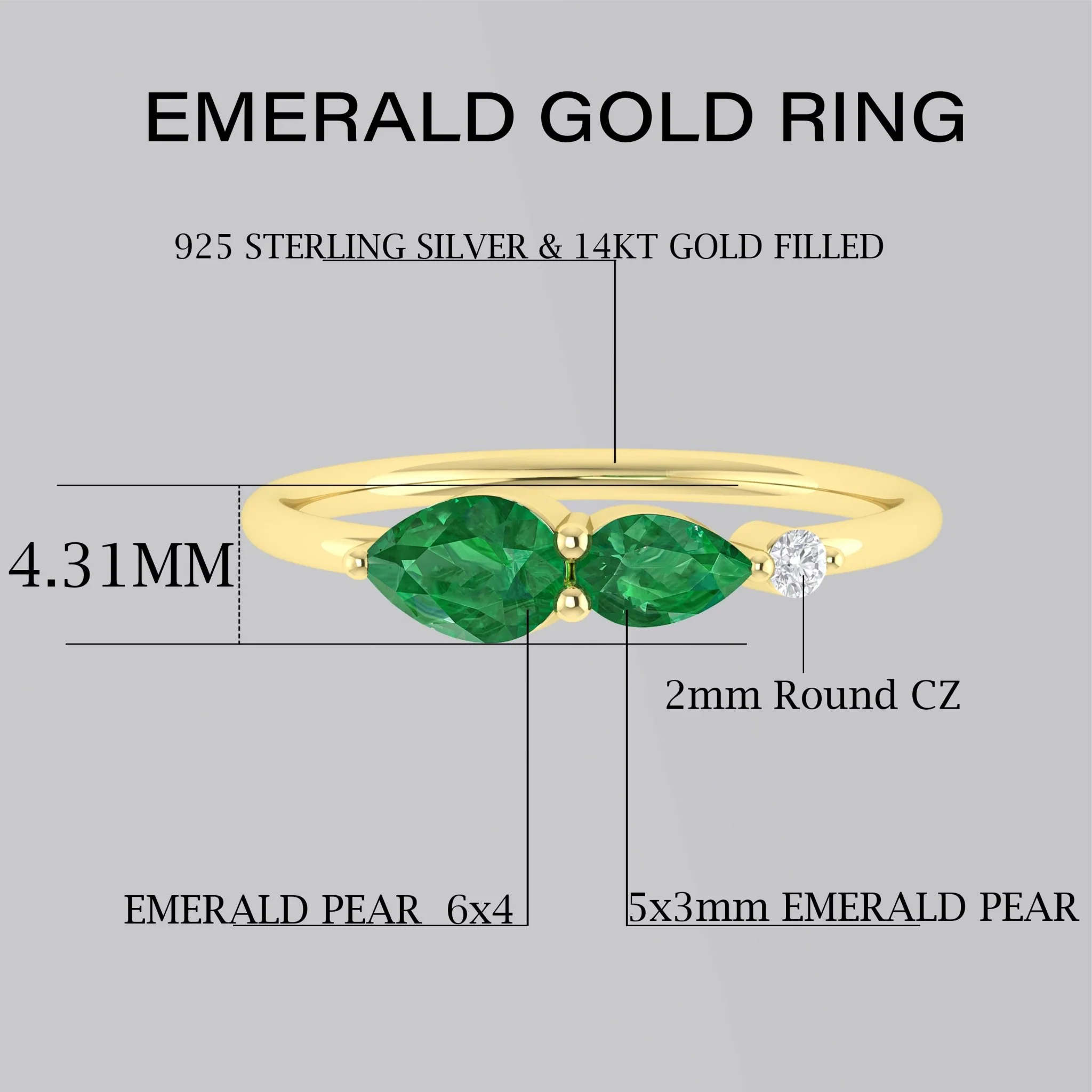 Green Emerald Pear Three Stone Ring - Image 6