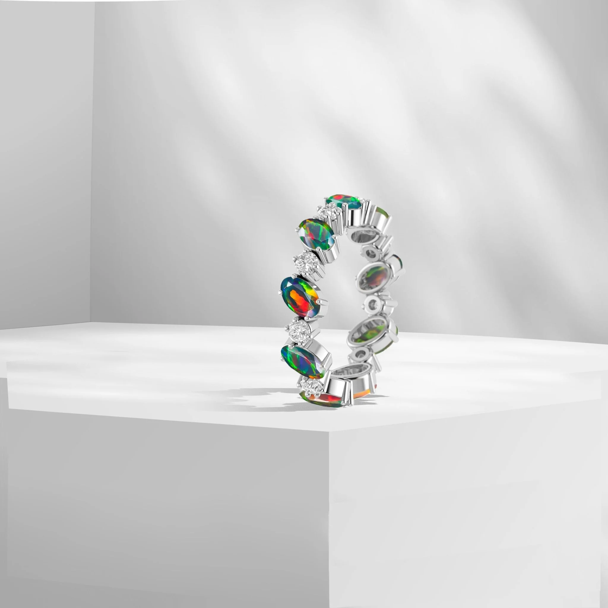 Green Fire Oval Faceted Opal Ring for Women - Image 5