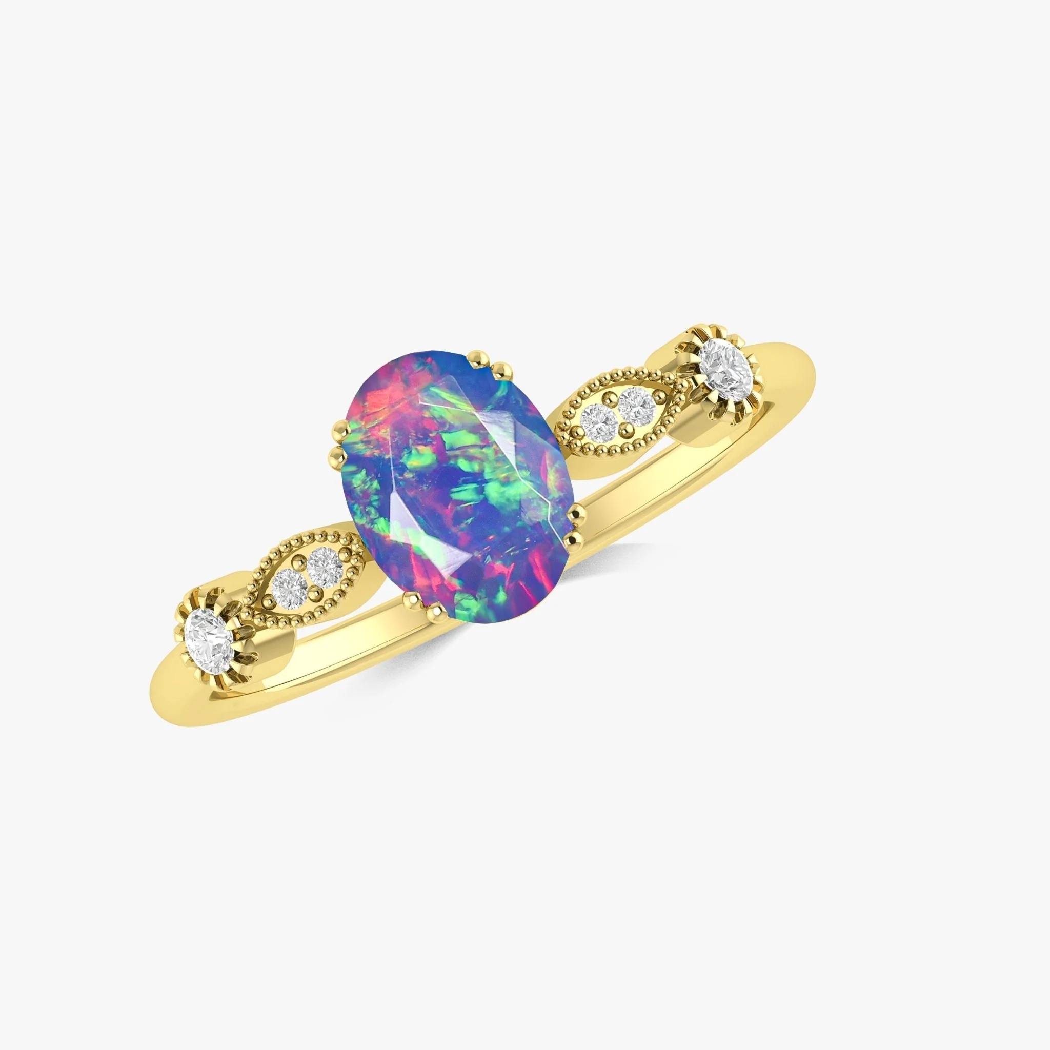 Green Multifire Oval Ethiopian Opal Ring for Women - Image 3