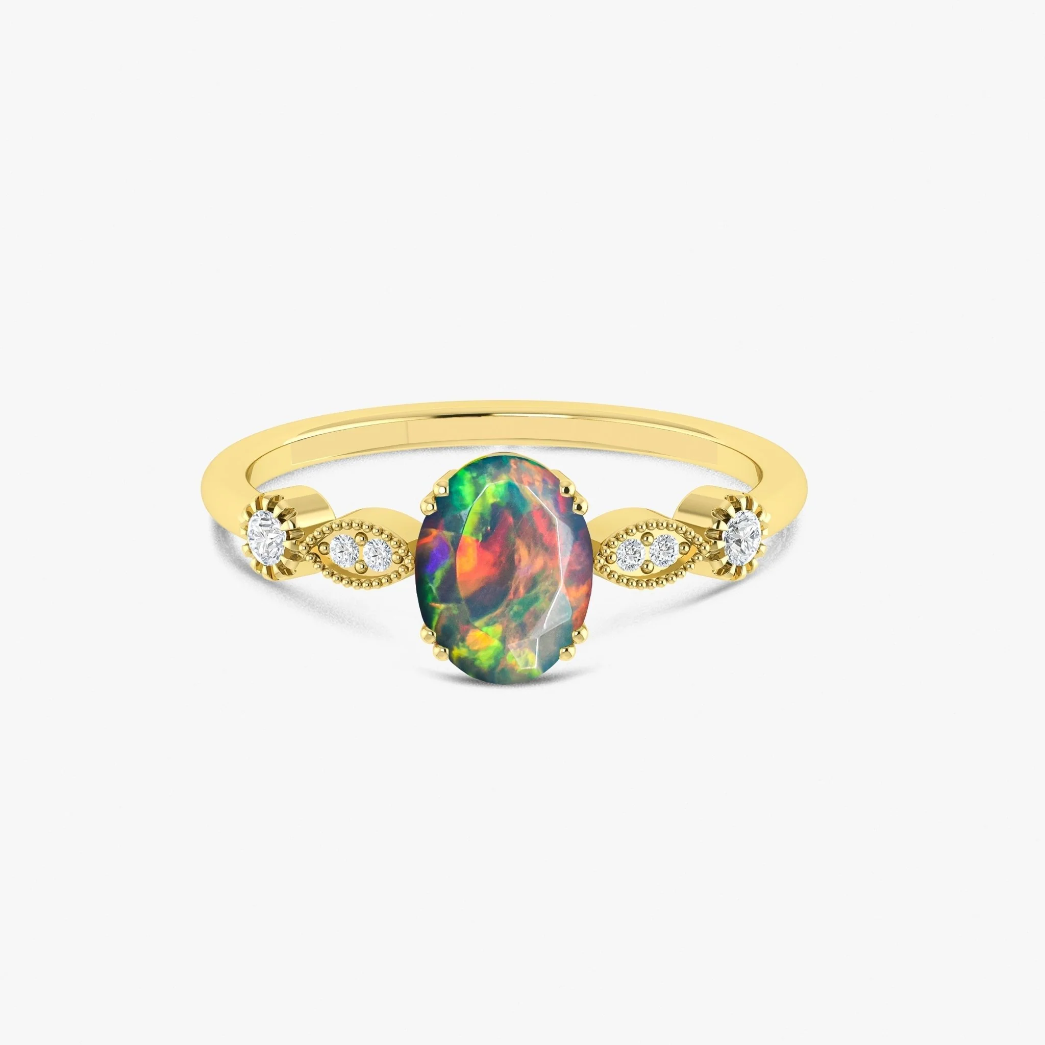 Green Multifire Oval Ethiopian Opal Ring for Women - Image 7
