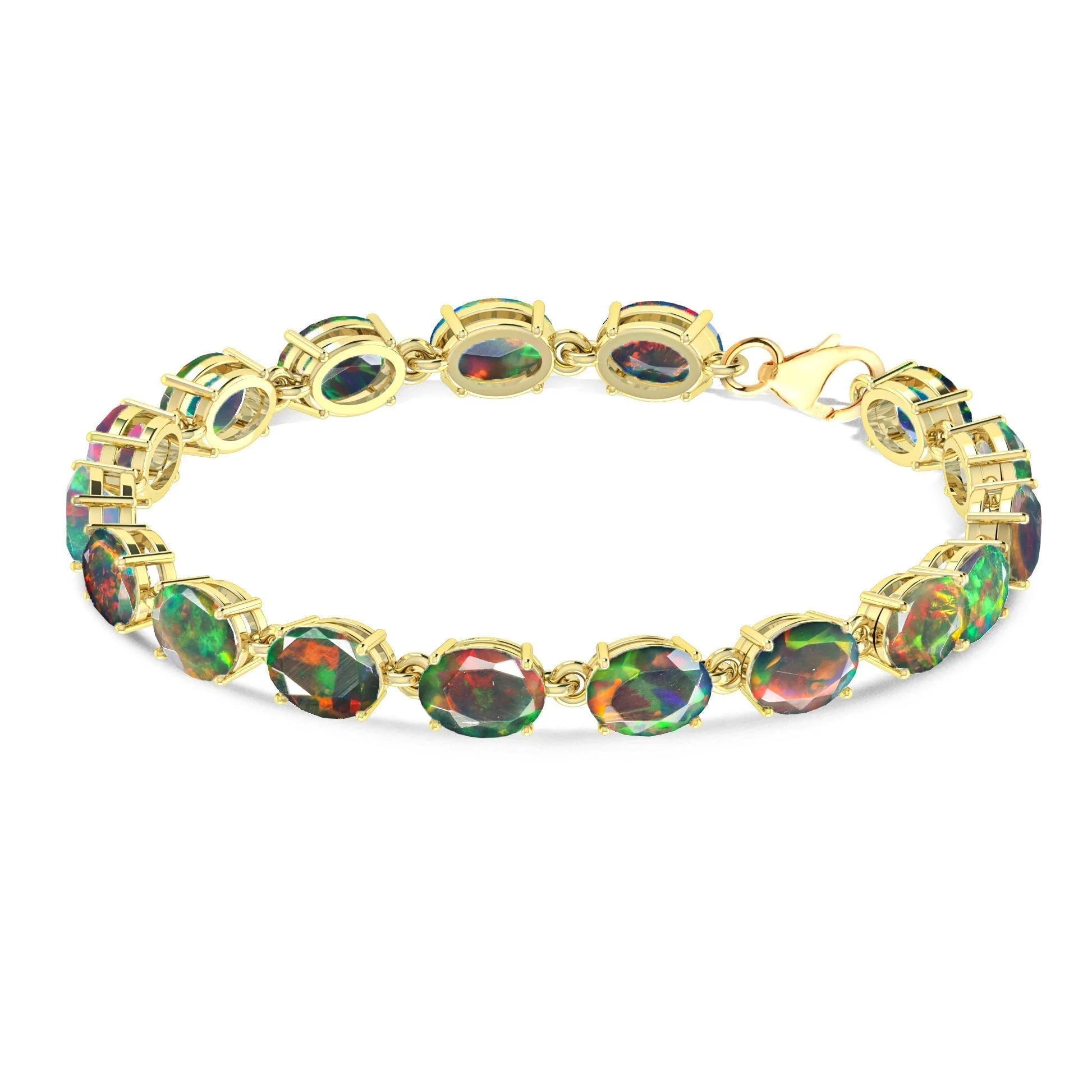 Green Natural Fire Opal Gemstone Tennis Bracelet - Image 9