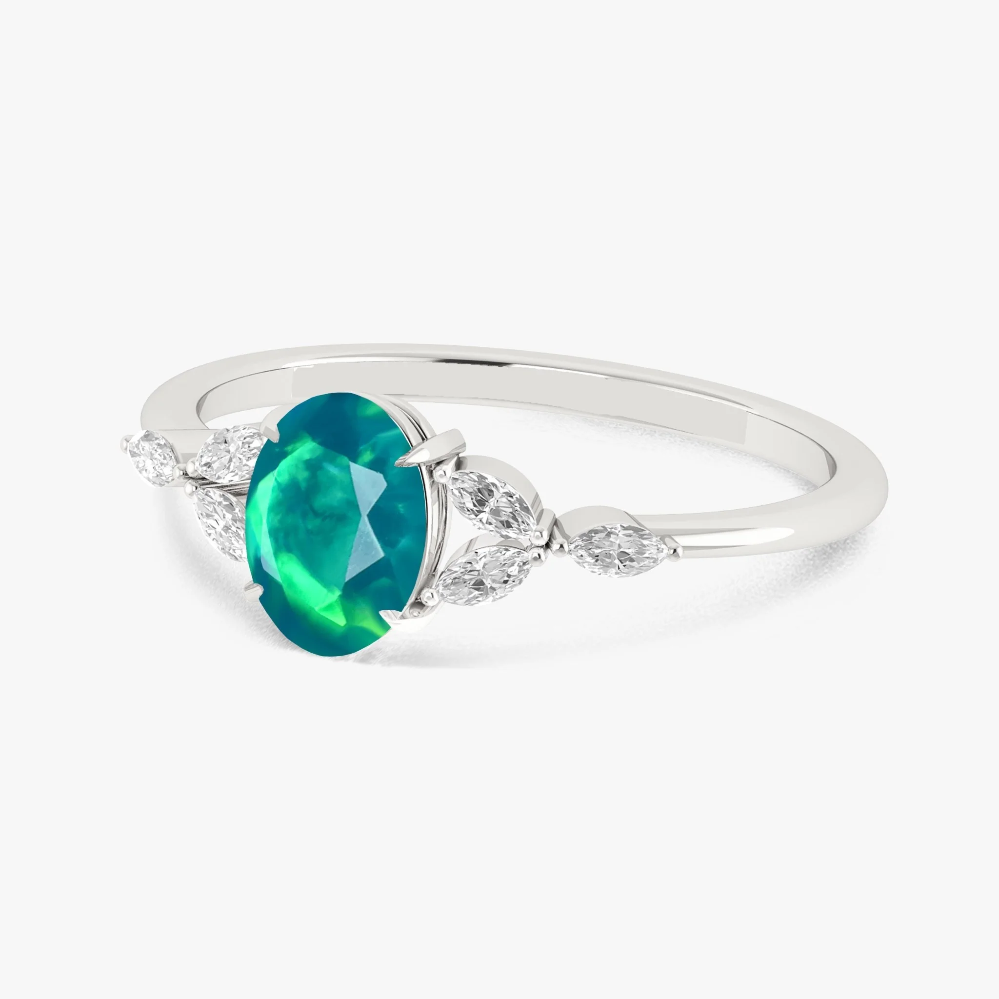 Green Opal Leaf Ring in Silver & Gold - Image 4