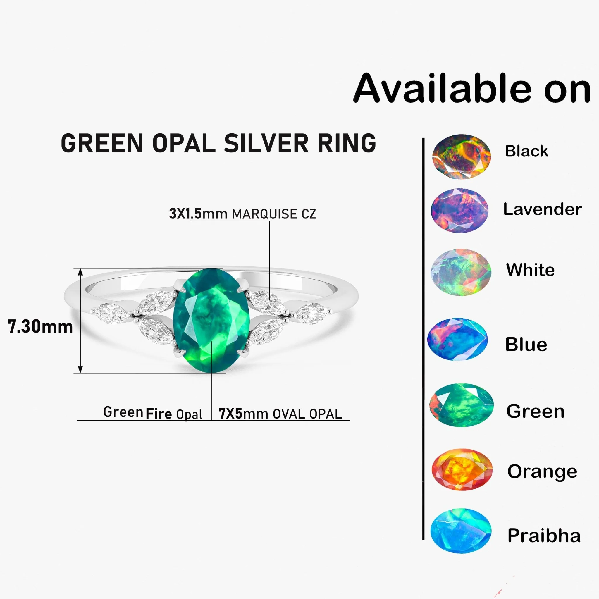 Green Opal Leaf Ring in Silver & Gold - Image 7