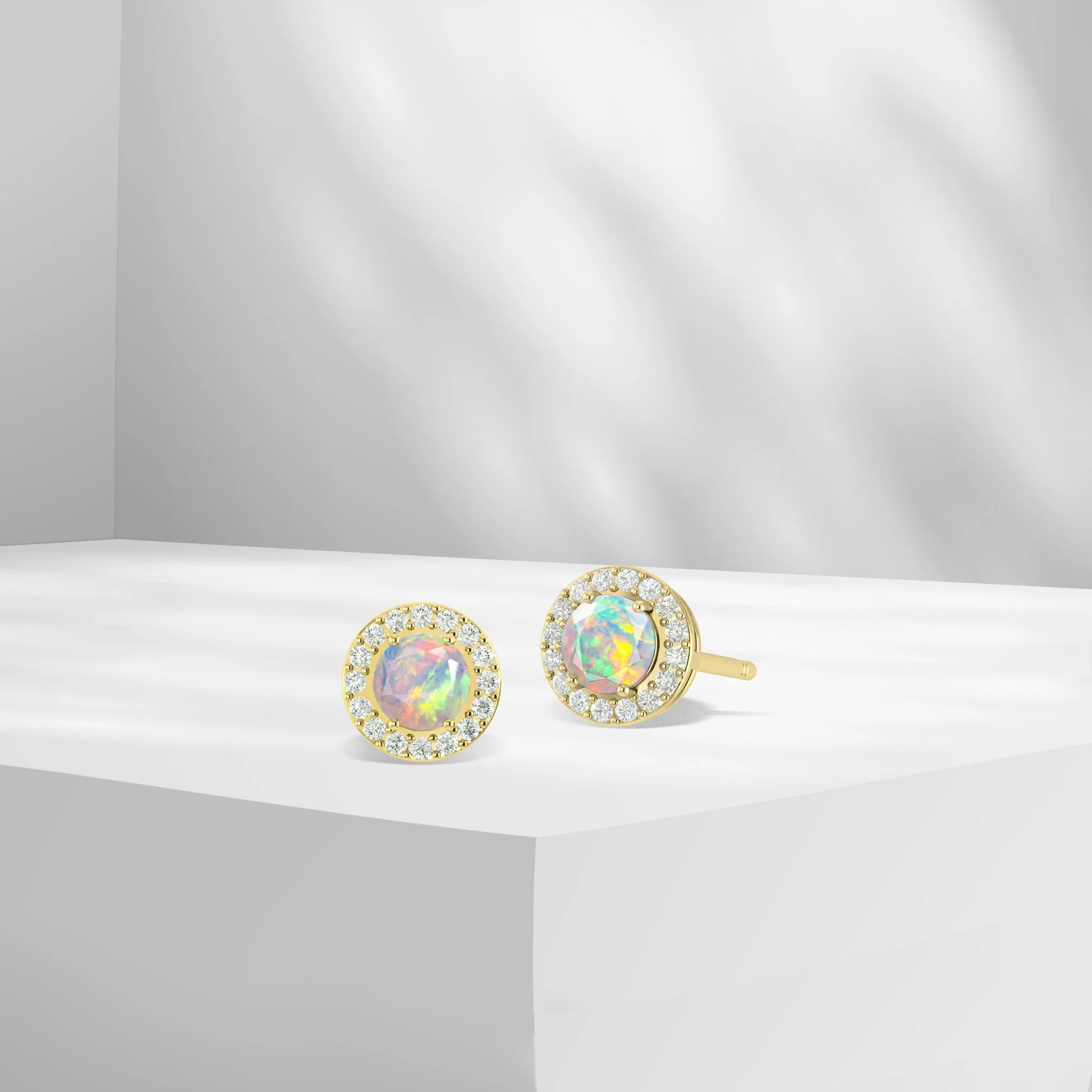 Round Multifire Opal Gemstone Stud Earring - Image 4