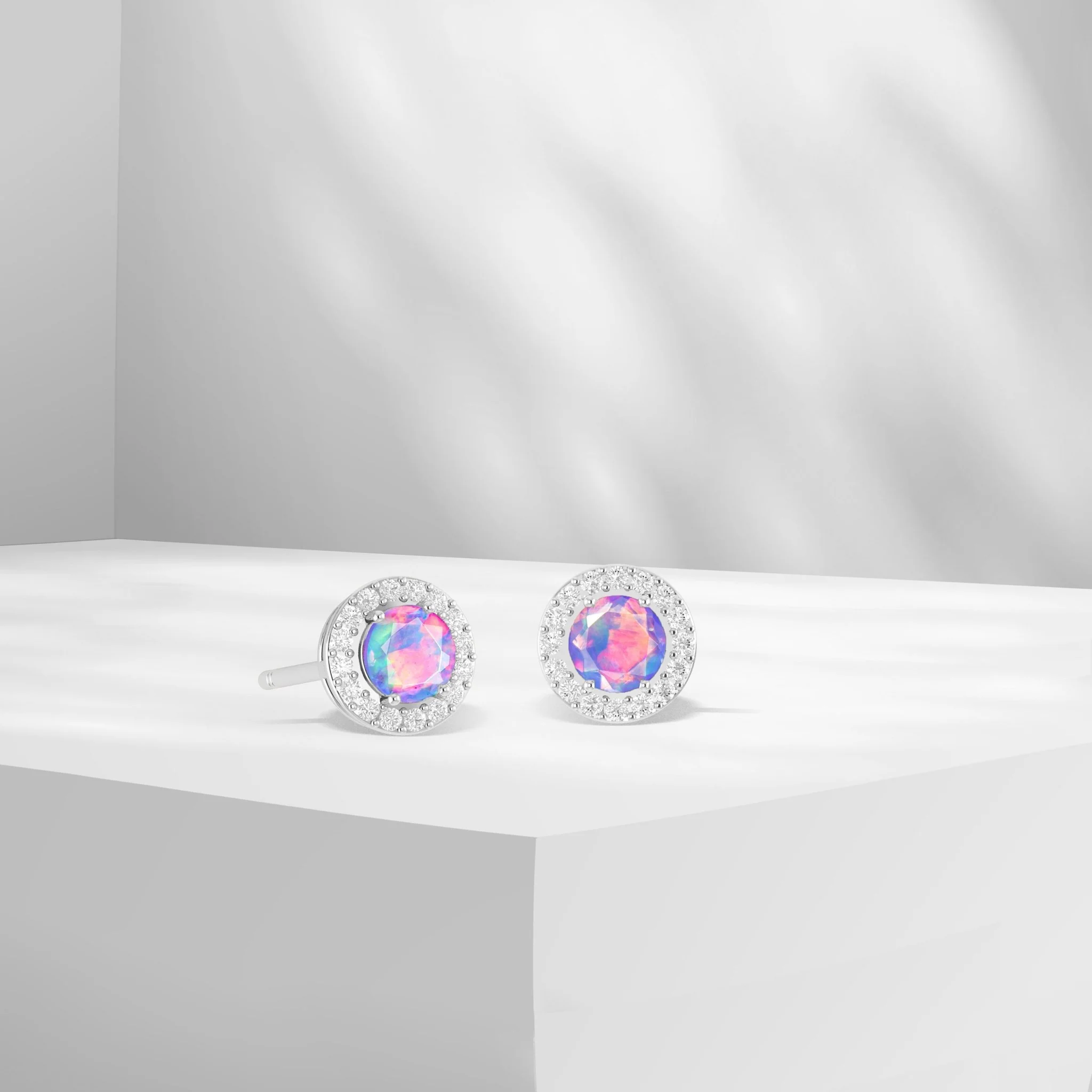 Round Multifire Opal Gemstone Stud Earring - Image 6