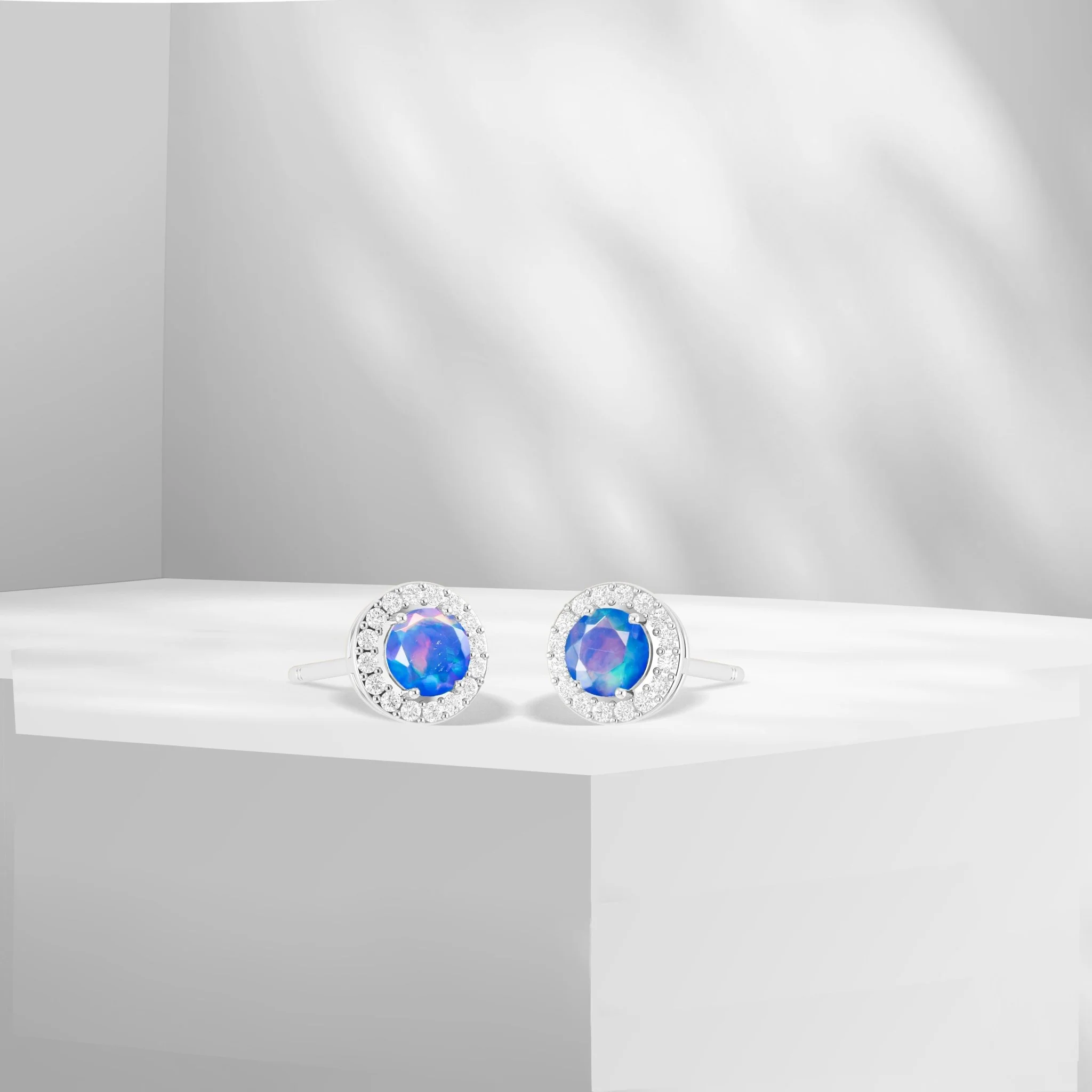 Round Multifire Opal Gemstone Stud Earring - Image 9