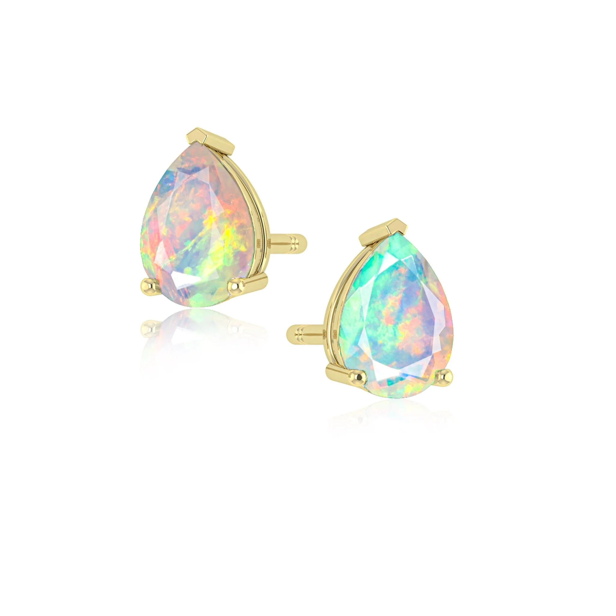 Lavender Multi Fire Pear Opal Prong Stud Earring - Image 3