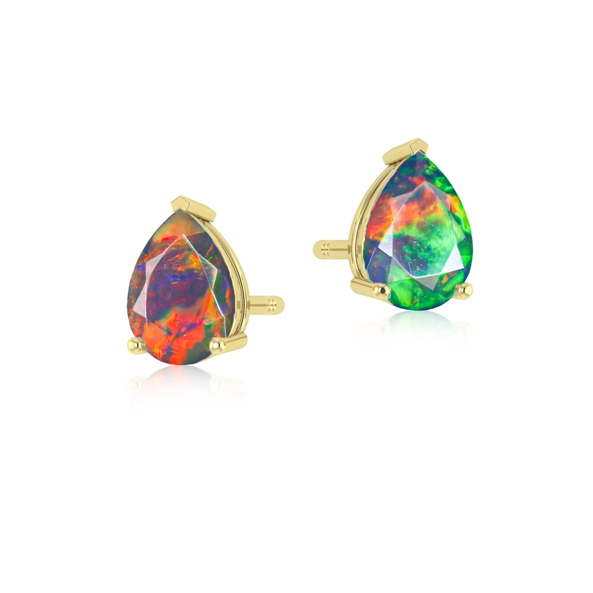 Lavender Multi Fire Pear Opal Prong Stud Earring - Image 5