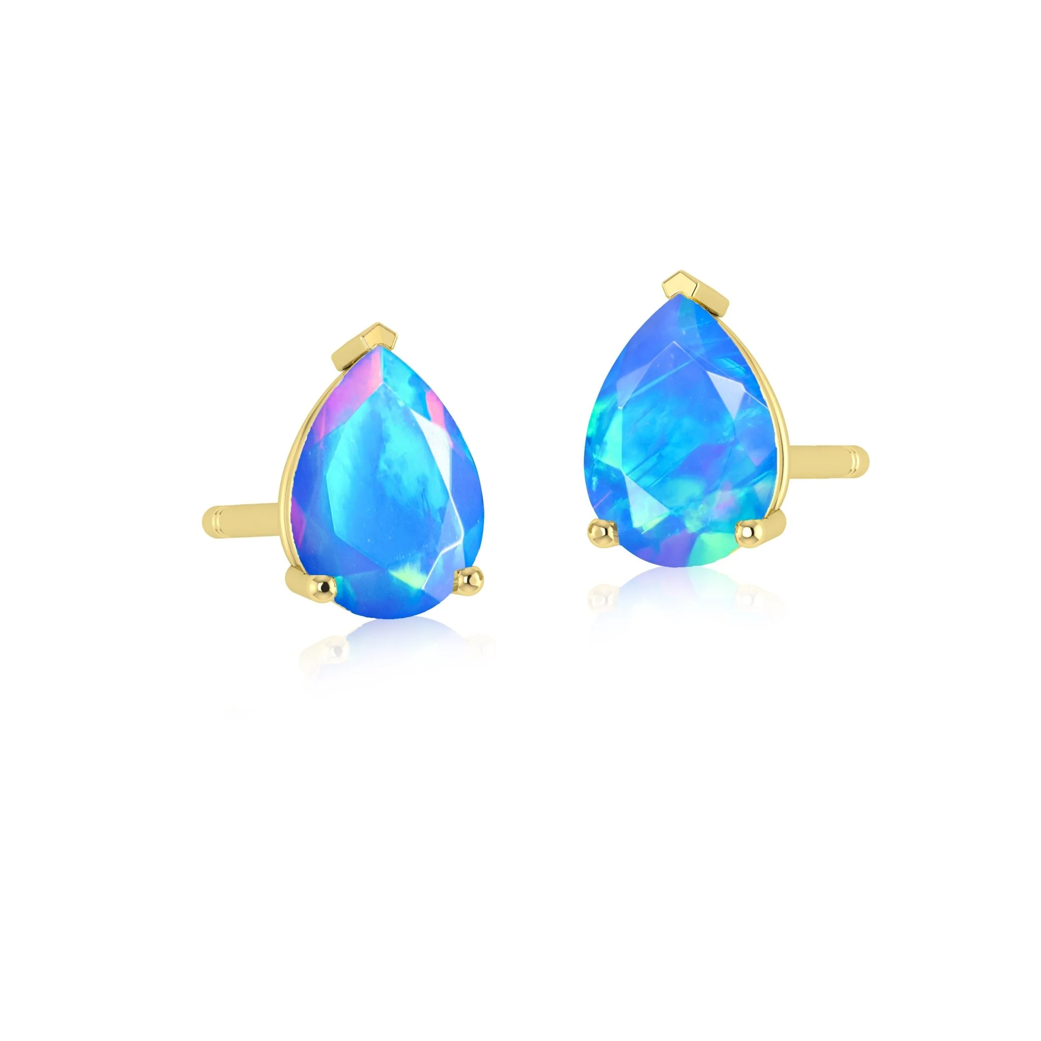 Lavender Multi Fire Pear Opal Prong Stud Earring - Image 7