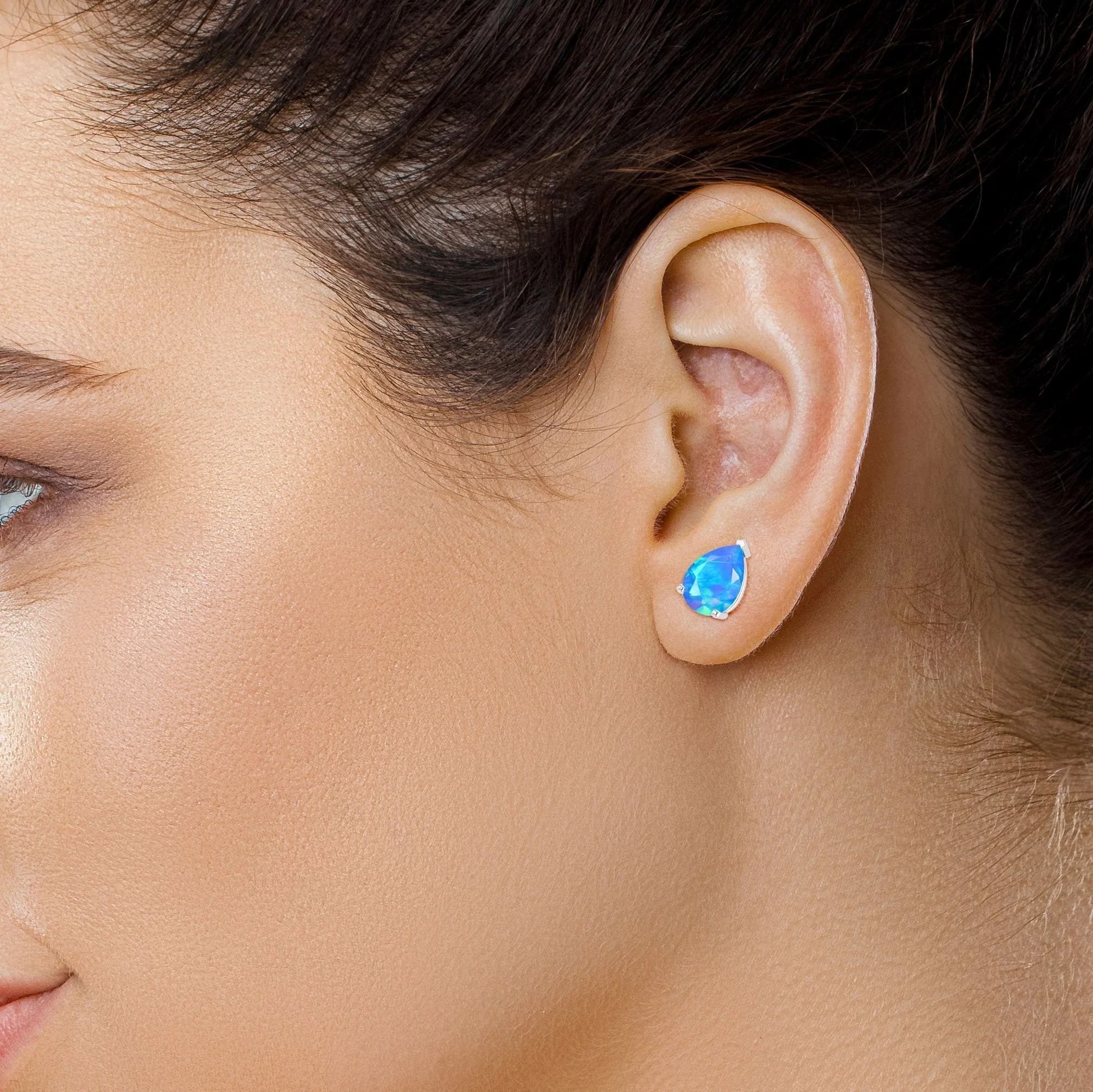 Lavender Multi Fire Pear Opal Prong Stud Earring - Image 8