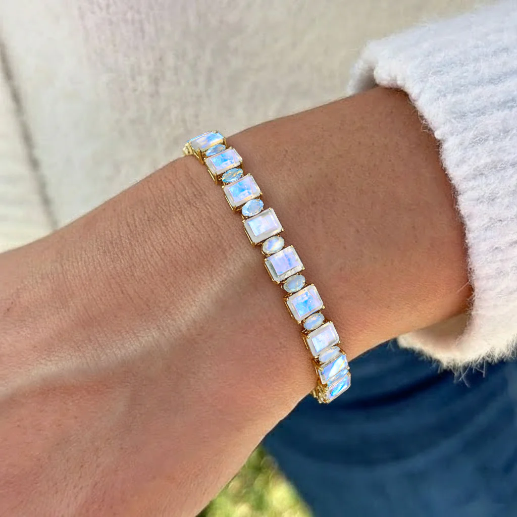 Moonstone Octagon Tennis Bracelet in 925 Sterling Silver 7x5 MM 34.50ct - Image 4