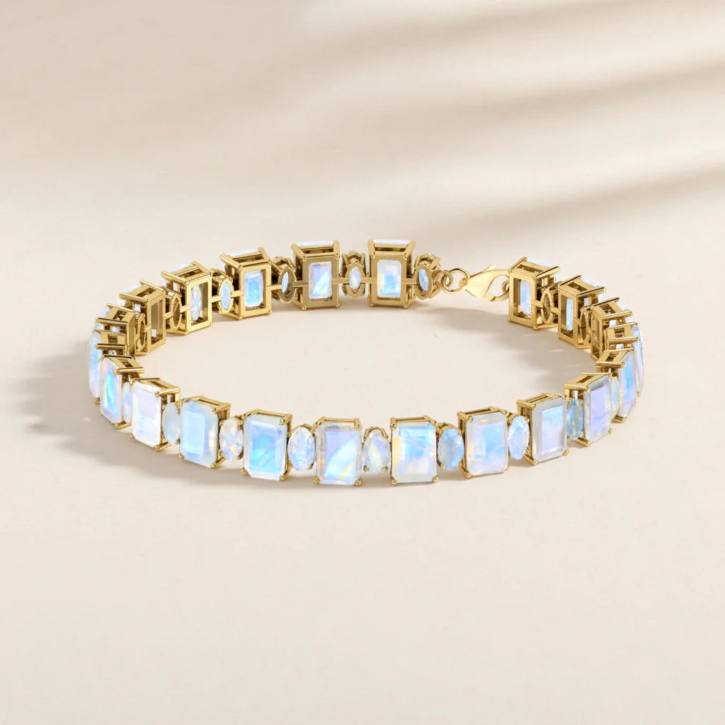 Moonstone Octagon Tennis Bracelet in 925 Sterling Silver 7x5 MM 34.50ct - Image 6