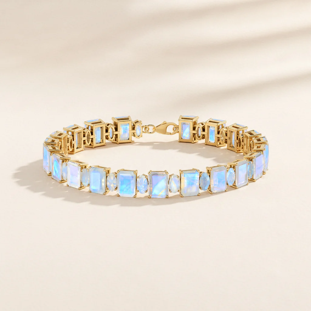 Moonstone Octagon Tennis Bracelet in 925 Sterling Silver 7x5 MM 34.50ct - Image 7