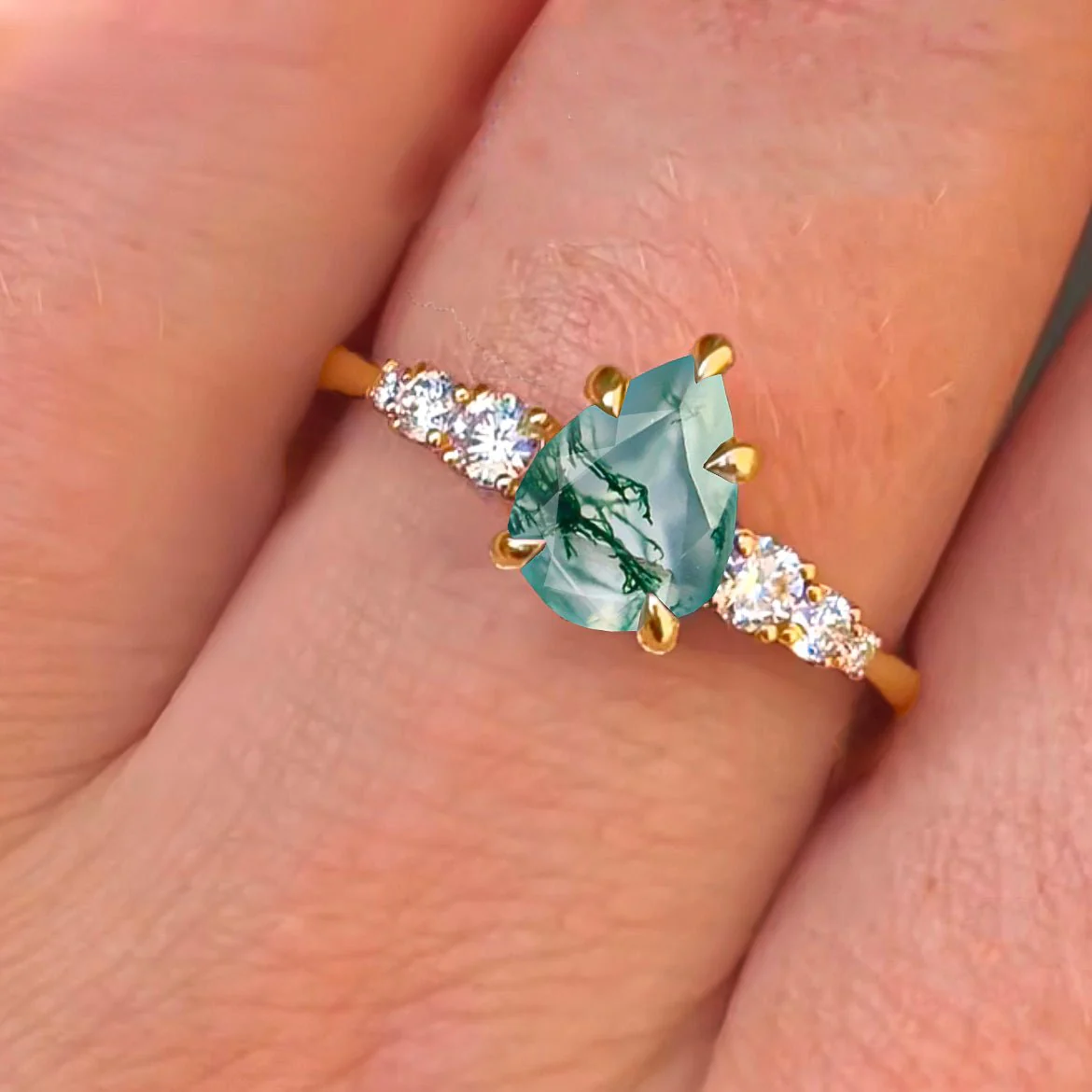 Moss Agate Faceted Pear Gemstone Ring - Image 3