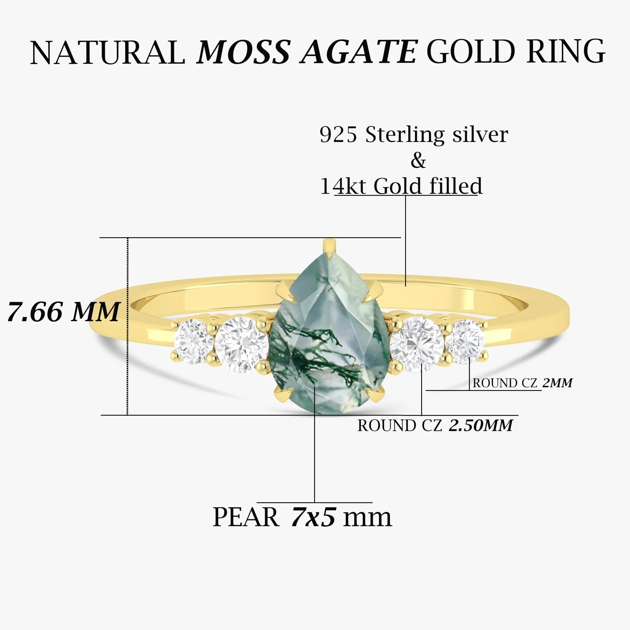 Moss Agate Faceted Pear Gemstone Ring - Image 6