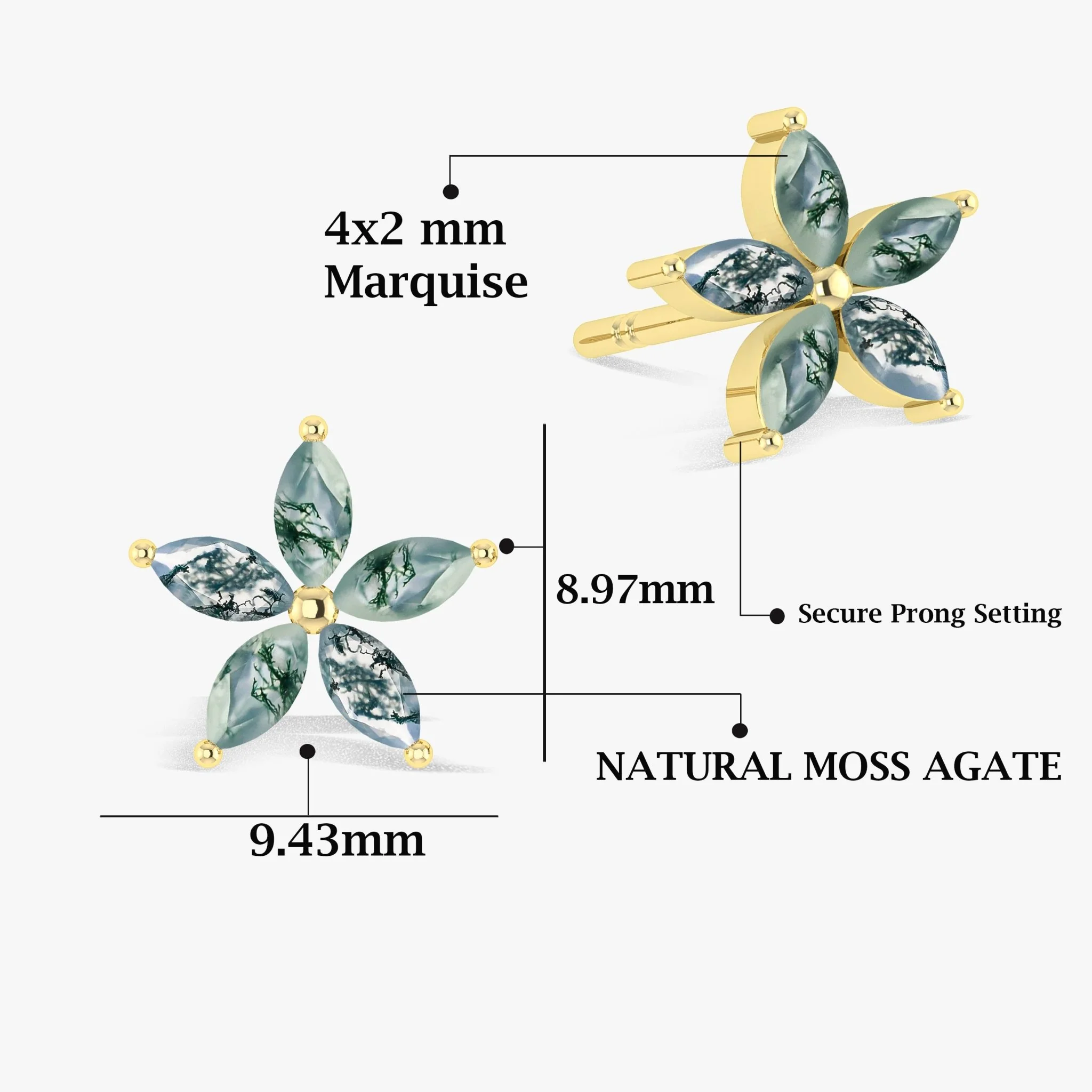 Moss Agate Flower Style Stud Earring - Image 3