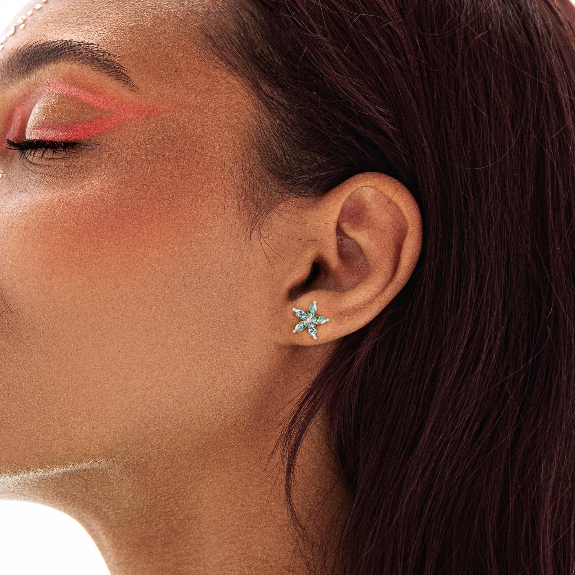 Moss Agate Flower Style Stud Earring - Image 4