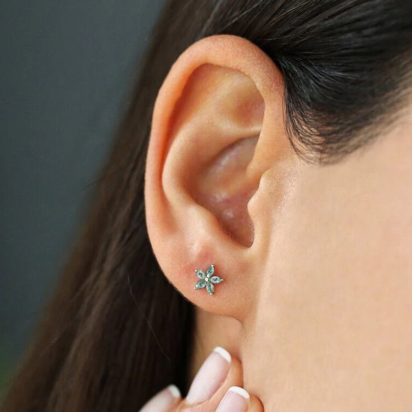 Moss Agate Flower Style Stud Earring - Image 6