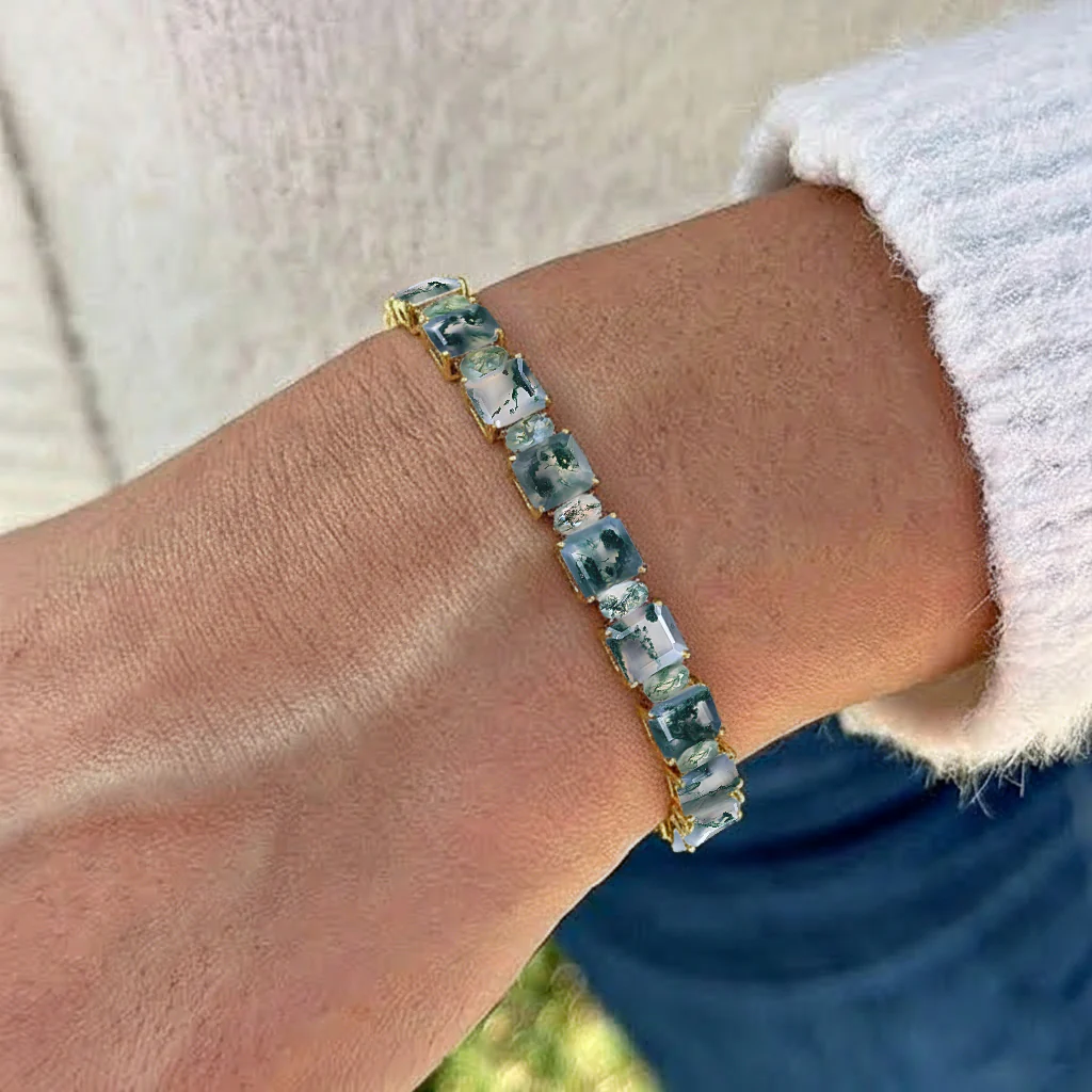Moss Agate Octagon Tennis Bracelet in 925 Sterling Silver 7x5 MM 34.50ct - Image 5