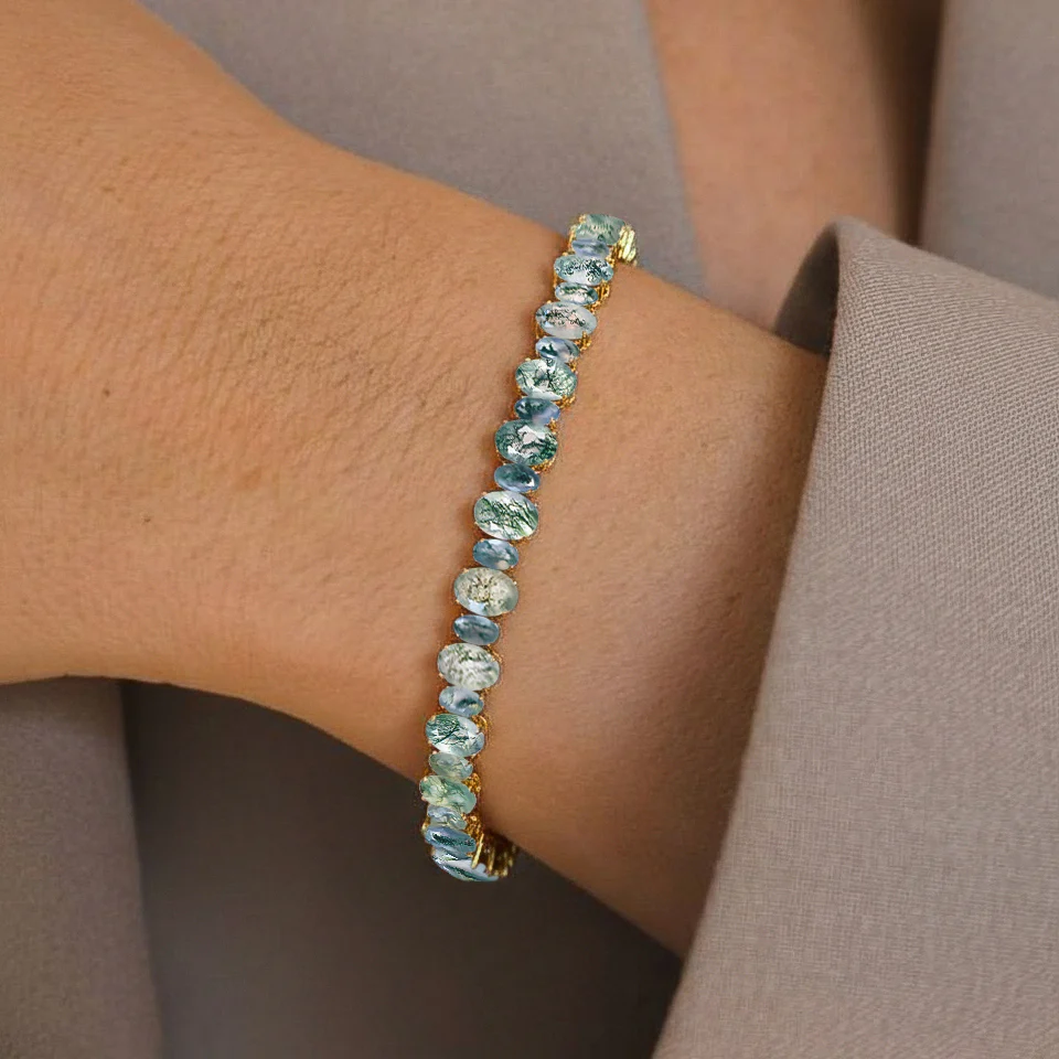 Moss Agate Oval Tennis Bracelet in 925 Sterling Silver 7x5 MM 34.50ct - Image 5
