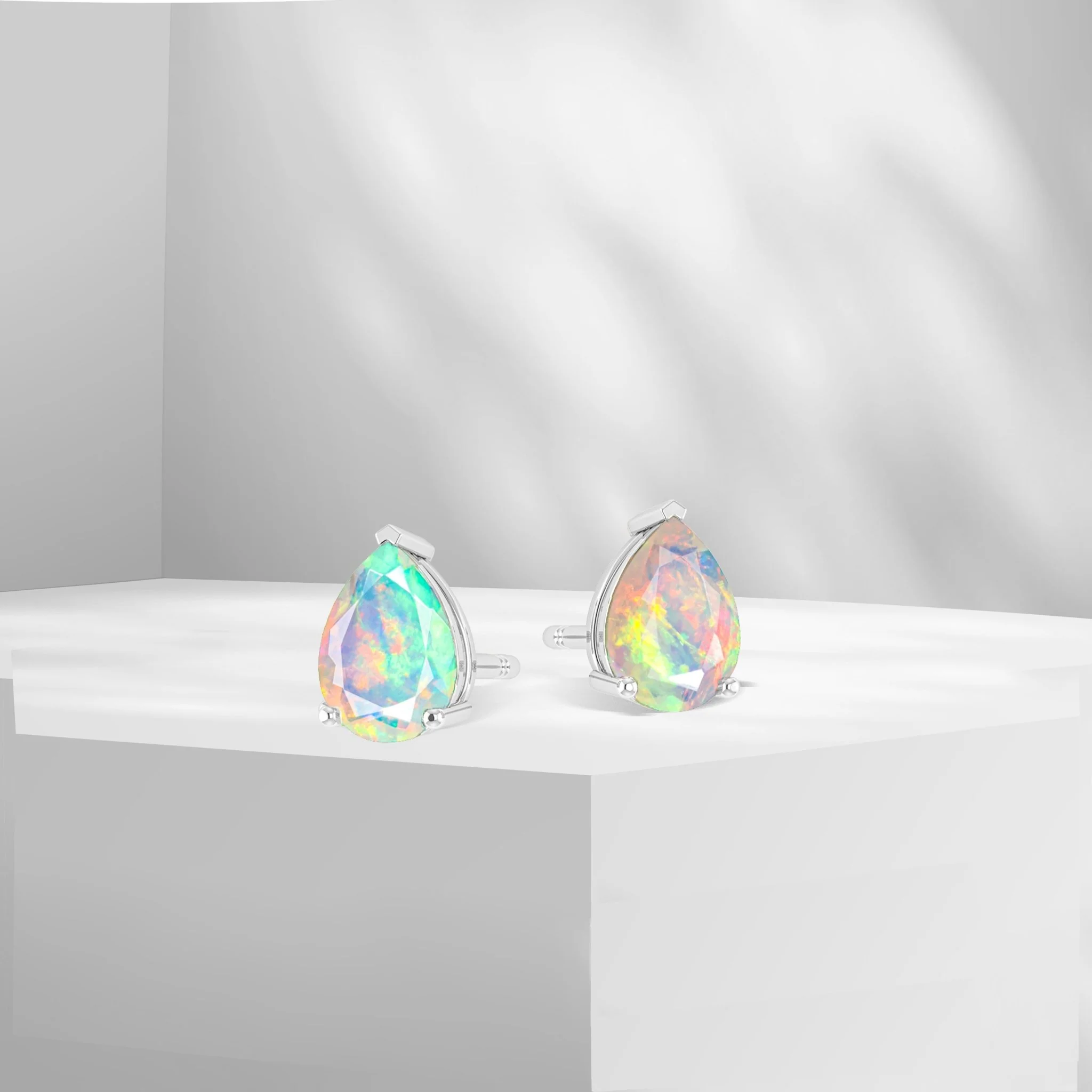 Black Multi Fire Pear Opal Prong Stud Earring - Image 4