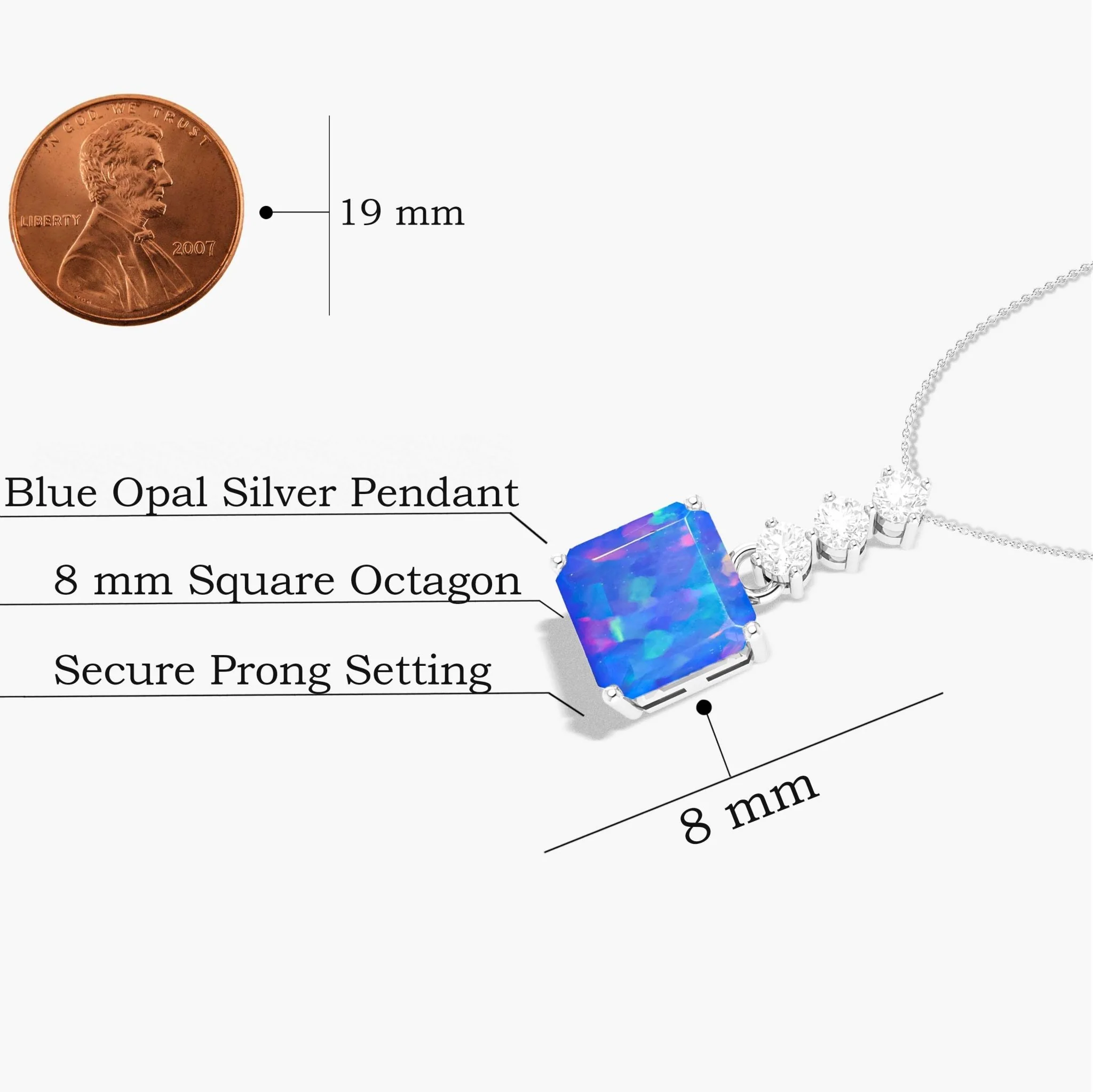 Multifire Blue Opal Octagon Gemstone Pendant - Image 3