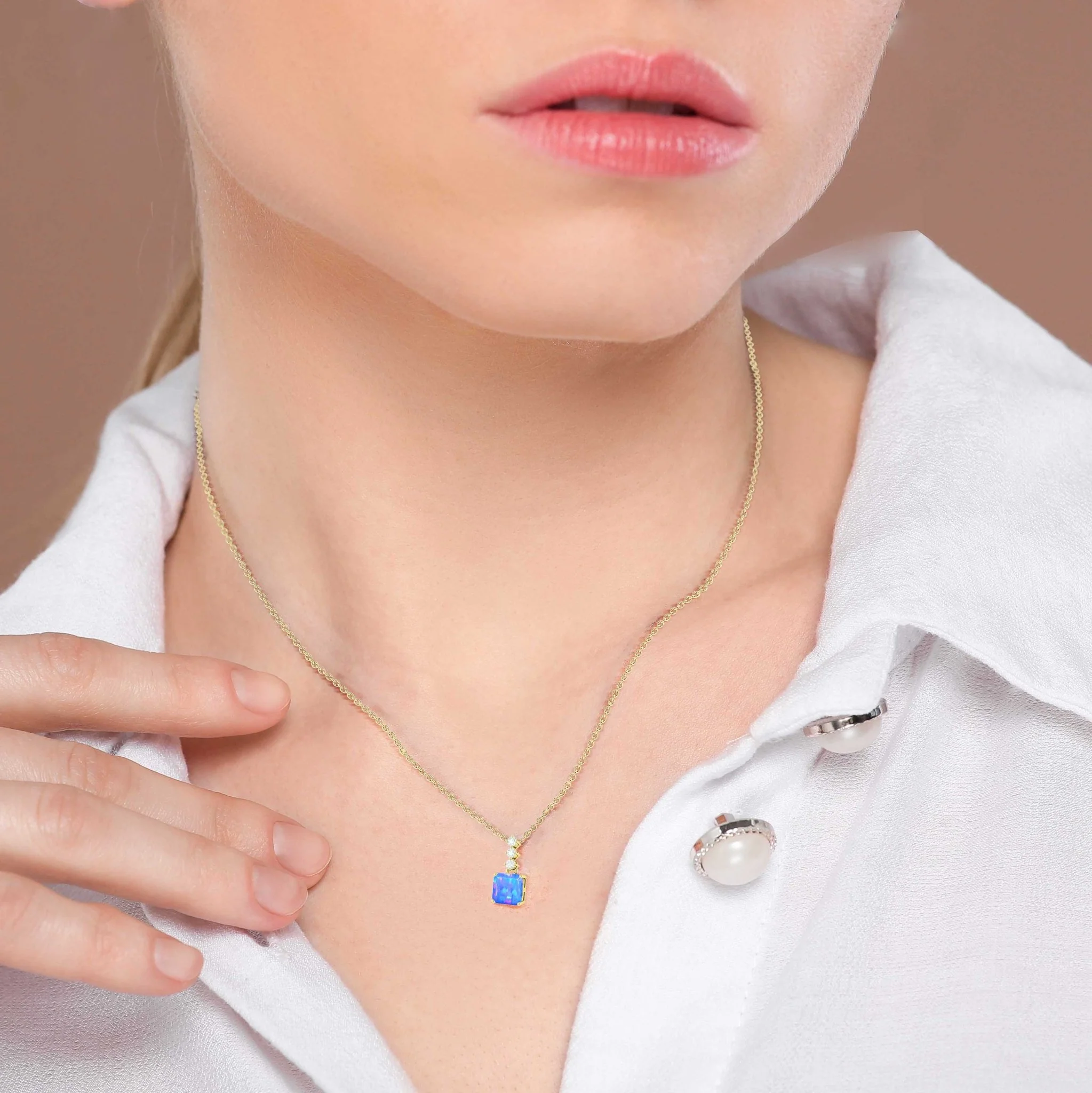 Multifire Blue Opal Octagon Gemstone Pendant - Image 4