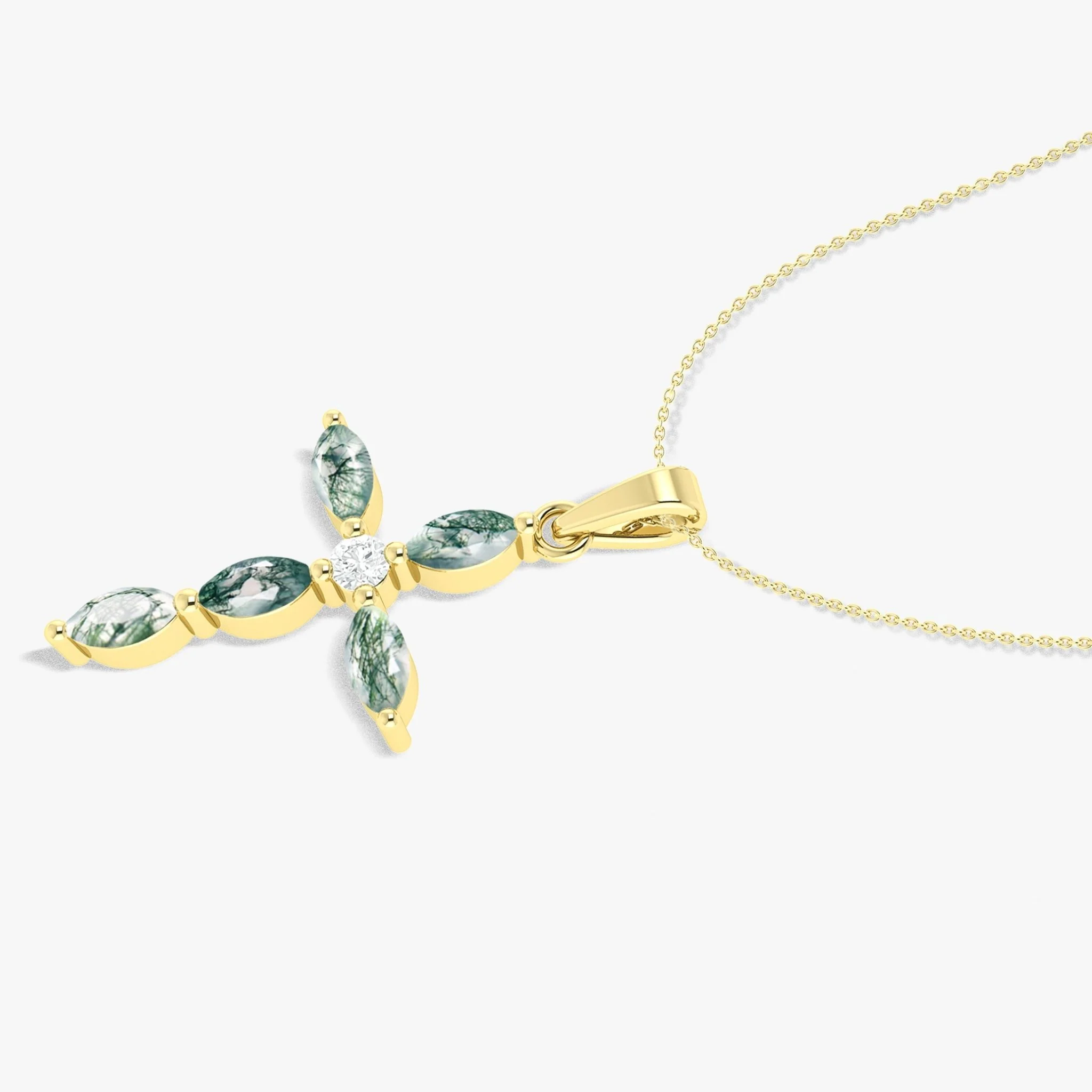 Natural Moss Agate Marquise Shape Gemstone Pendant Necklace - Image 3