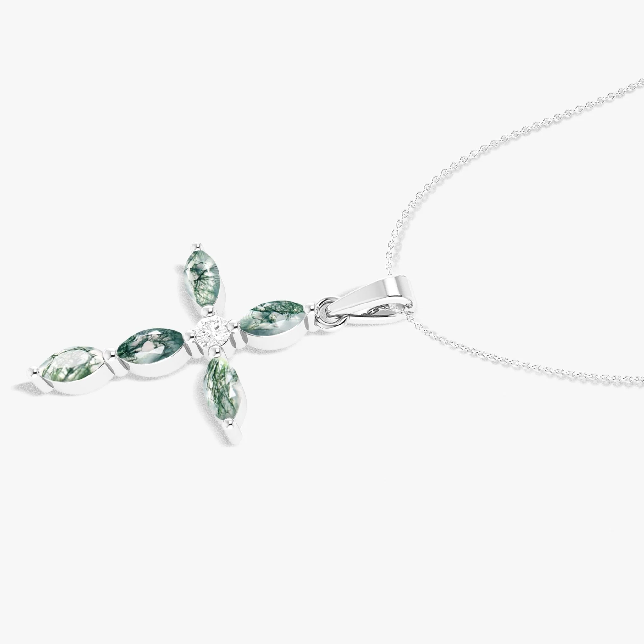 Natural Moss Agate Marquise Shape Gemstone Pendant Necklace - Image 4